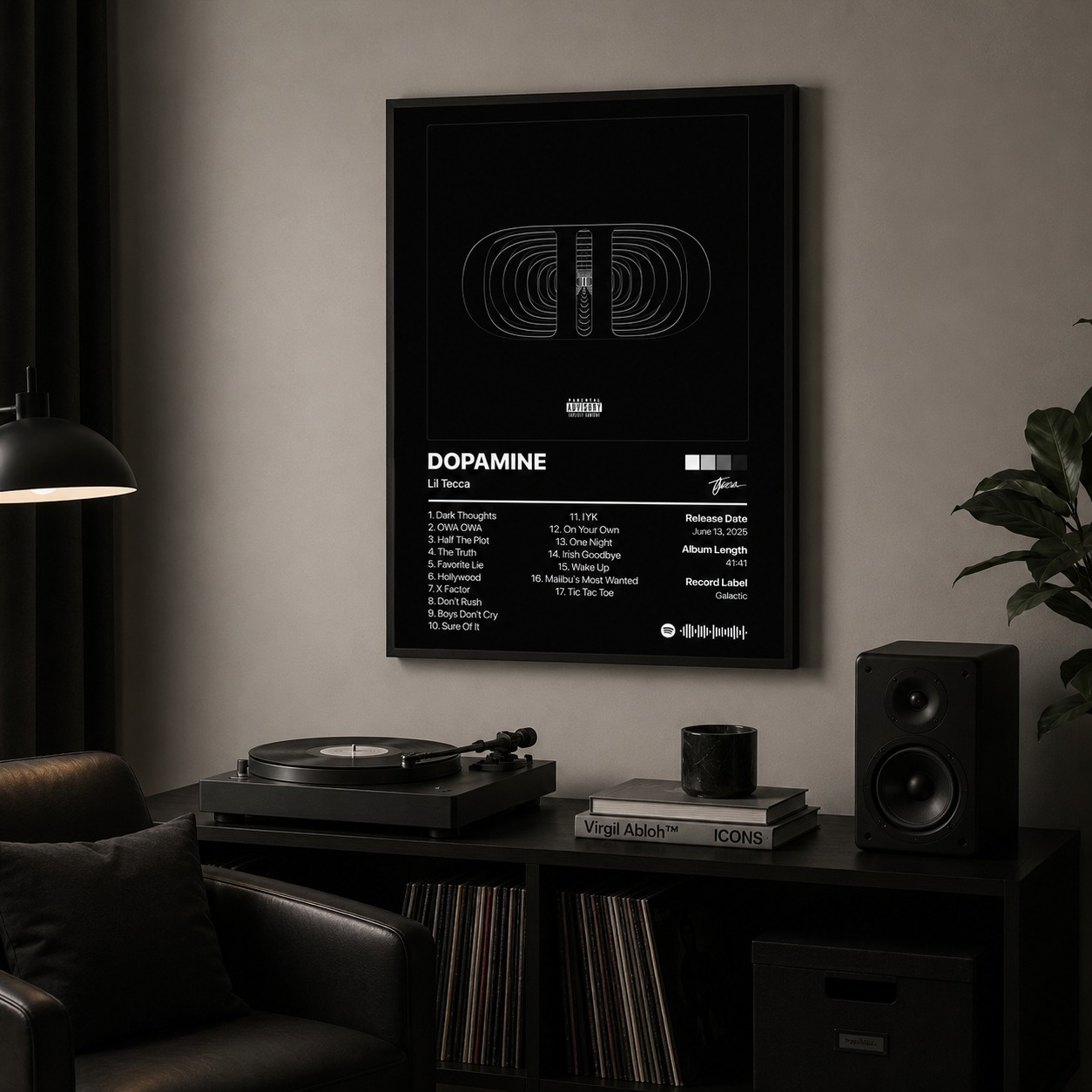 Lil Tecca Dopamine Tracklist Poster | Unframed Bedroom Wall Art