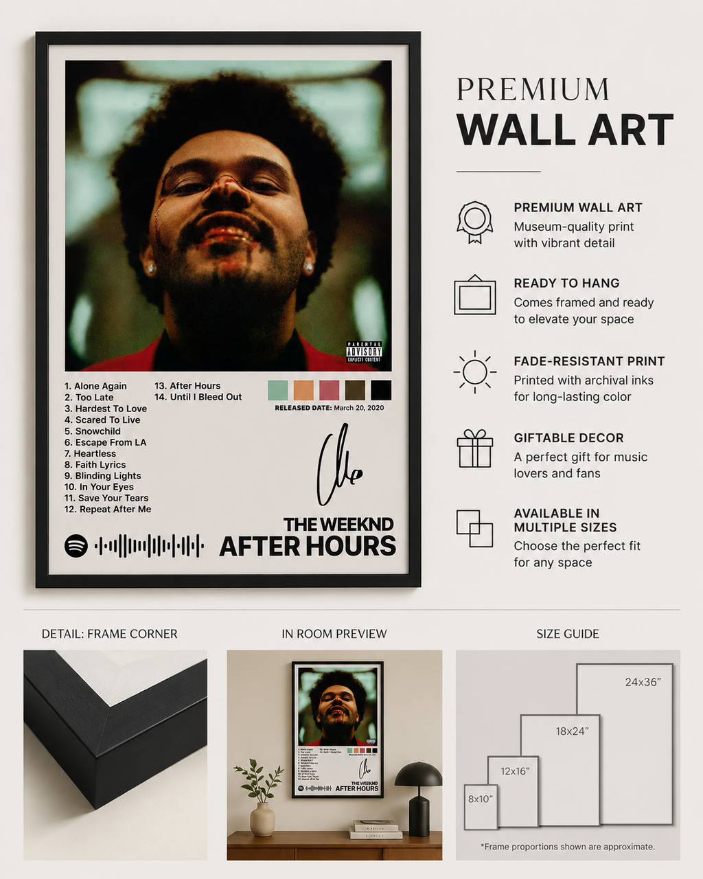 The Weeknd After Hours Wall Art Print - Premium Canvas , Music  Decor album cover poster print wall art decor