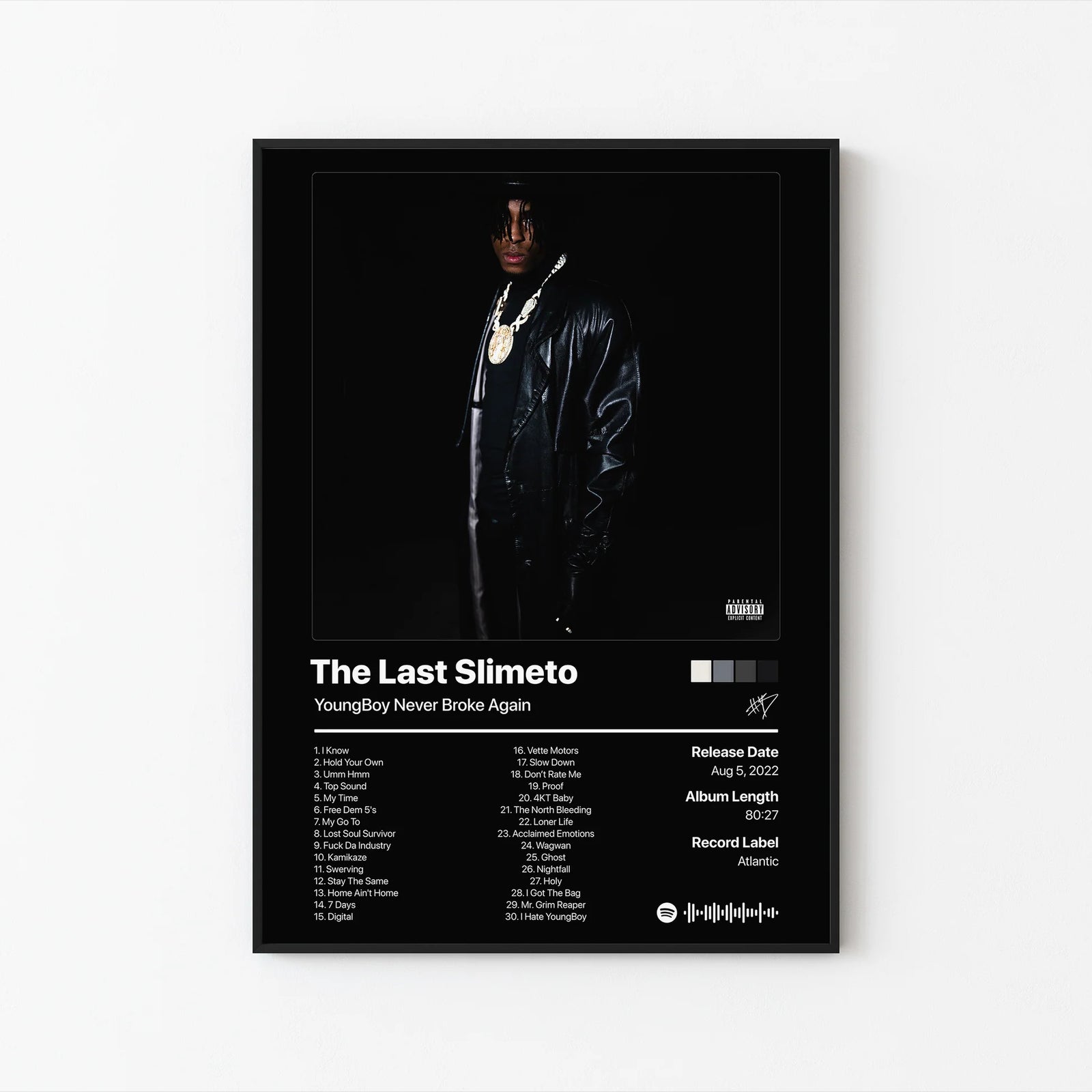 YoungBoy Never Broke Again The Last Slimeto Tracklist | Unframed Bedroom album cover poster print wall art decor