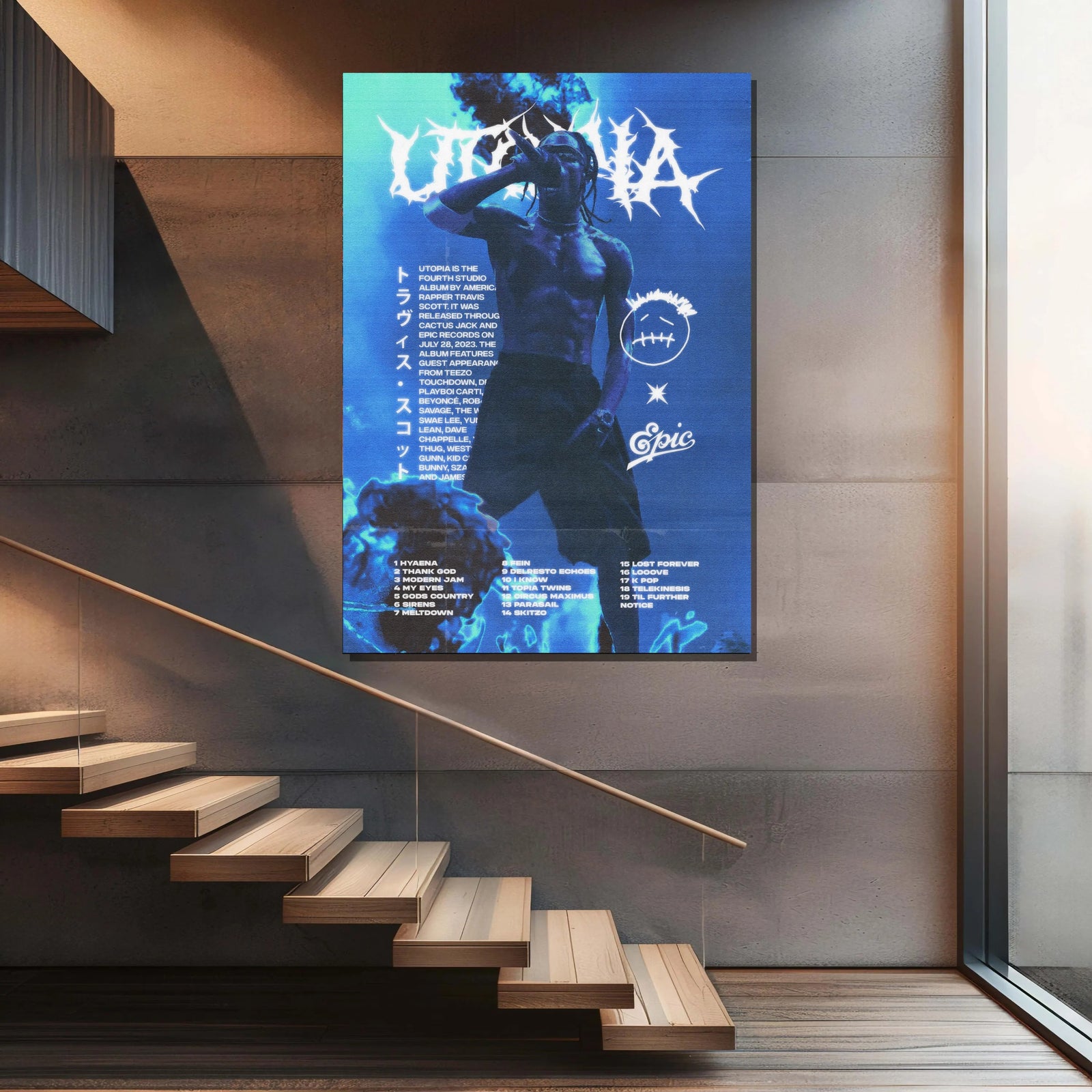 Travis Scott Utopia Tracklist  Blue Neon Edition album cover poster print wall art decor
