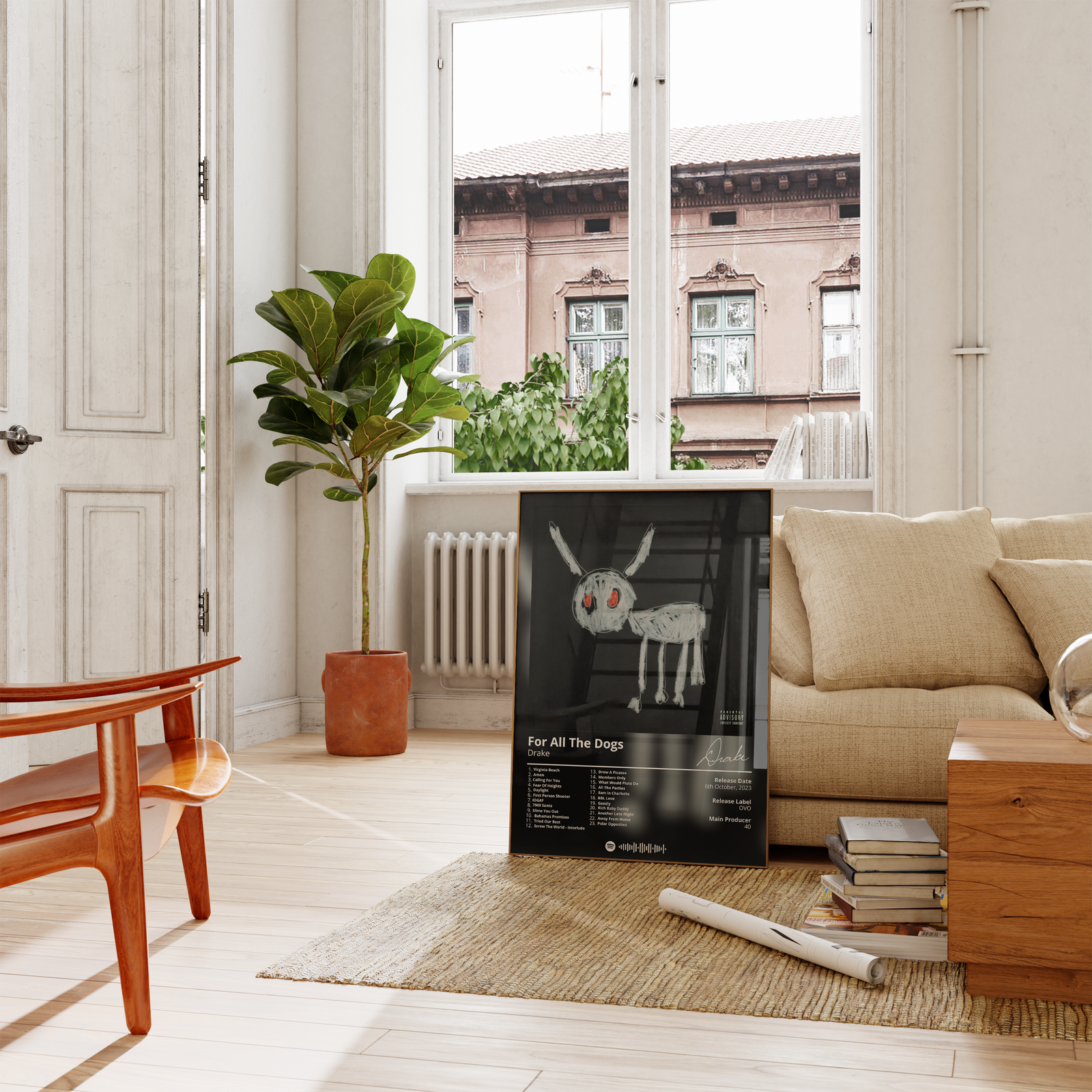 Drake For All The Dogs Tracklist  | Unframed Bedroom album cover poster print wall art decor