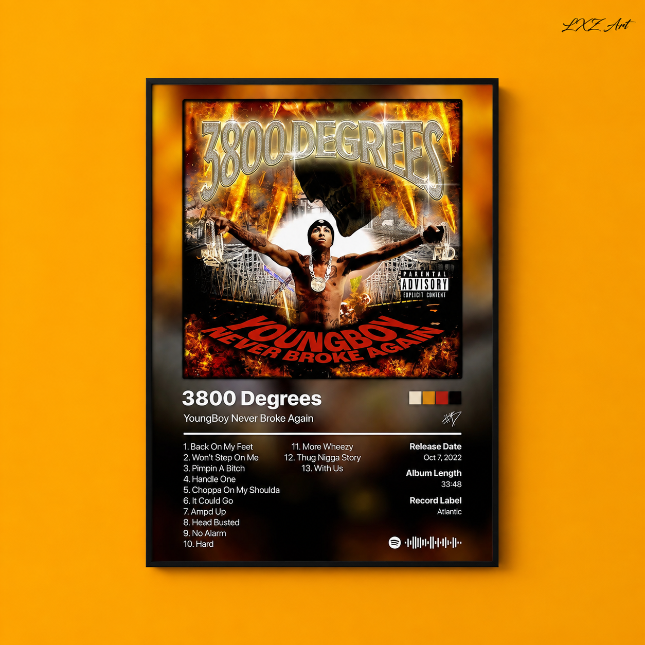 YoungBoy Never Broke Again 3800 Degrees Tracklist Poster | Unframed Bedroom Wall Art