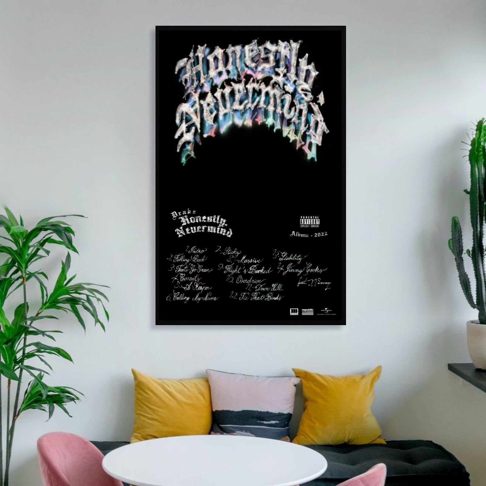 Drake Honestly, Nevermind Metallic Typography Art album cover poster print wall art decor