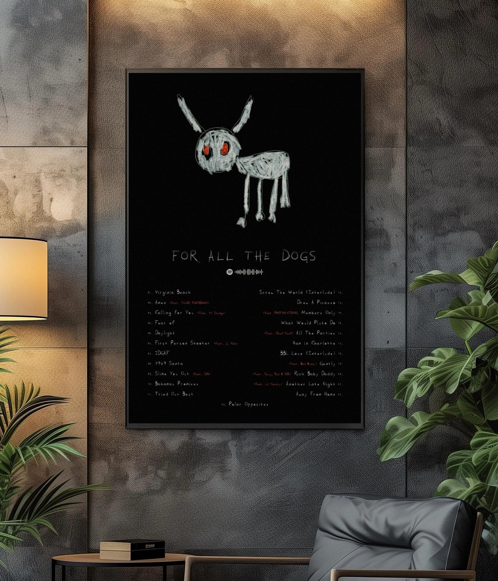 Drake For All The Dogs Hand-Drawn Sketch album cover poster print wall art decor