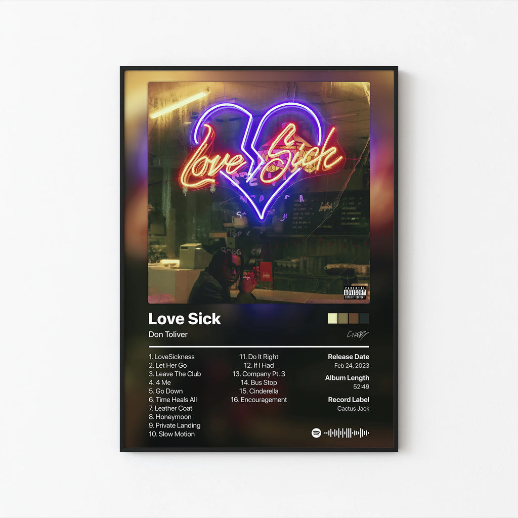 Don Toliver Love Sick Tracklist  | Unframed Bedroom Wall Art album cover poster print wall art decor