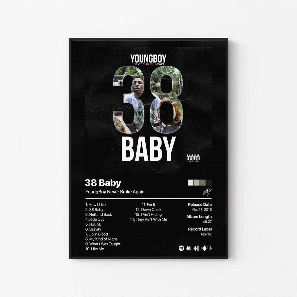 YoungBoy Never Broke Again 38 Baby Tracklist  | Unframed Bedroom Wall Art album cover poster print wall art decor