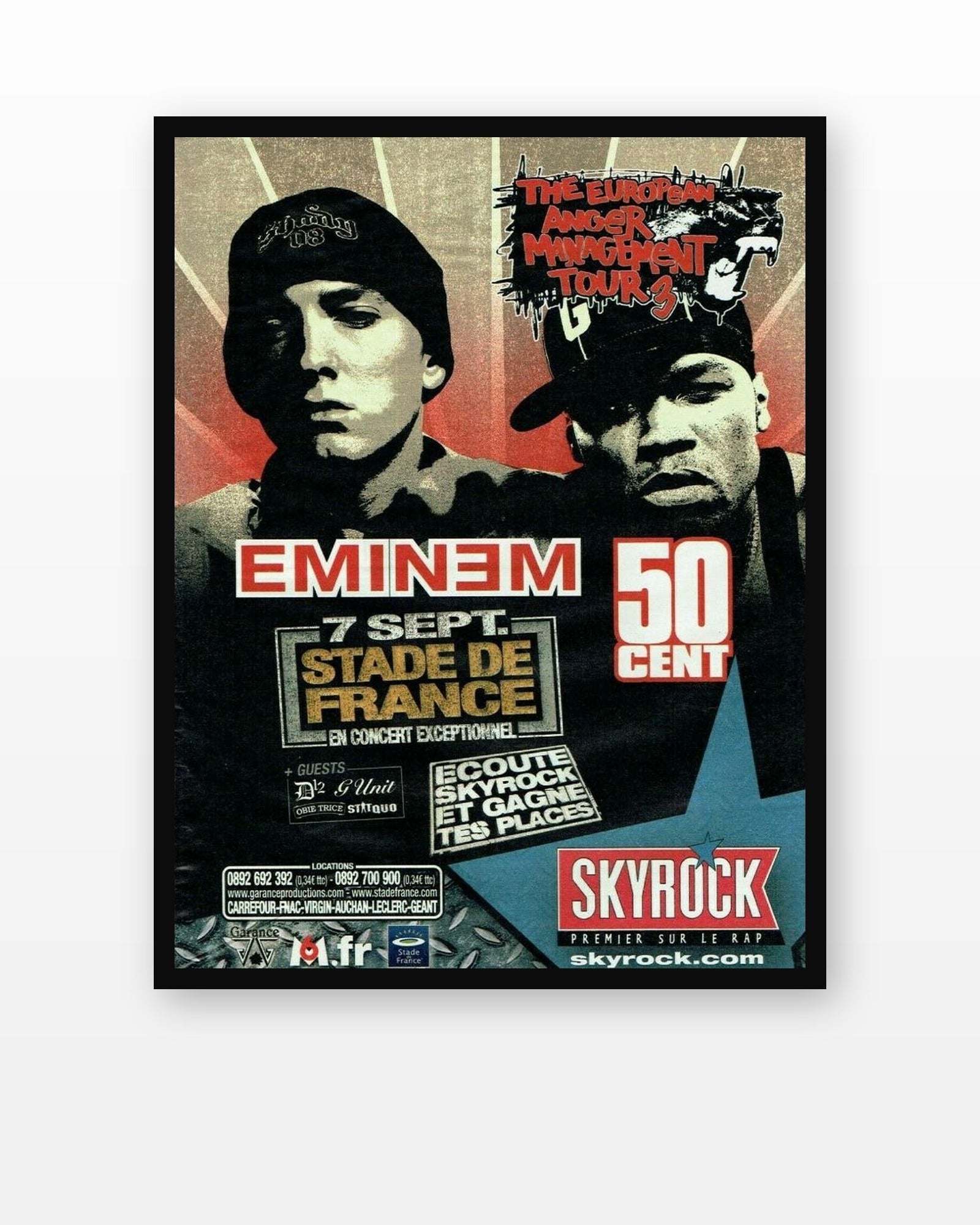 50 Cent Anger Management Tour Poster in a black frame on a white wall