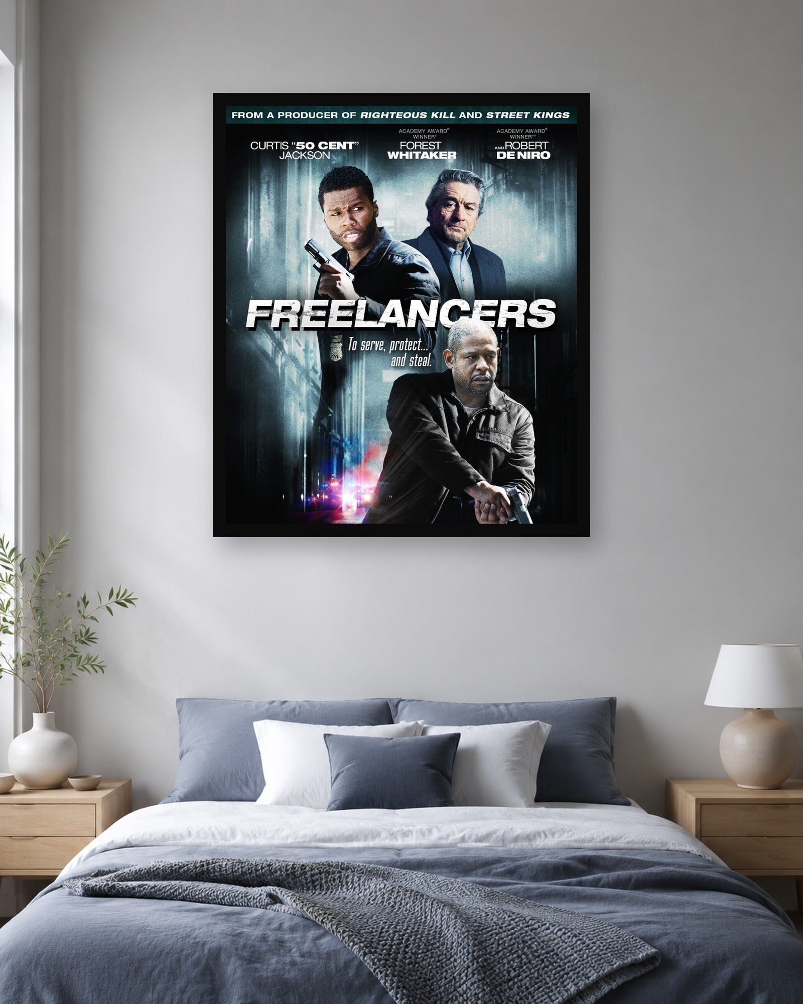 50 Cent Freelancers Movie Poster in a coordinated interior scene