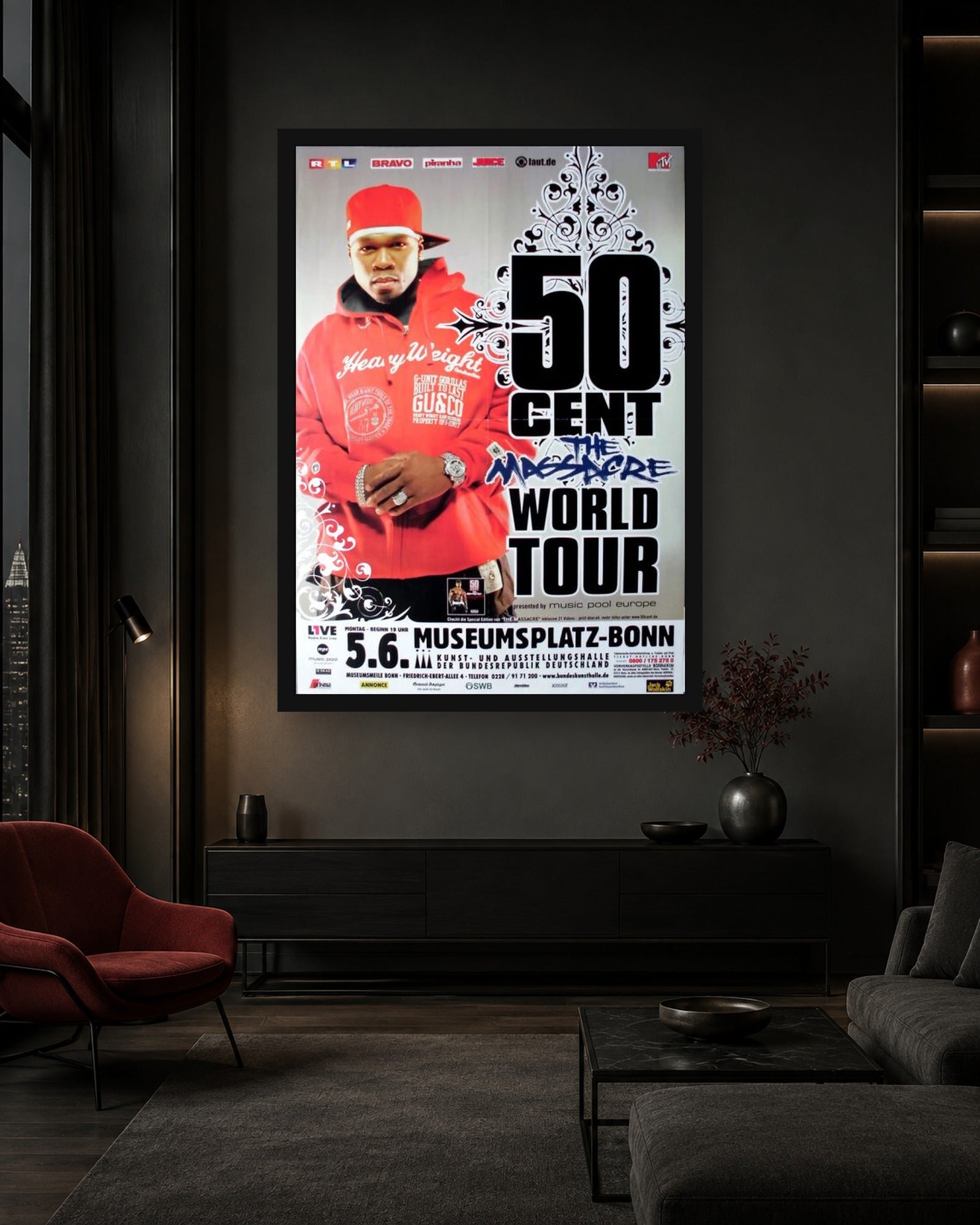 50 Cent The Massacre World Tour Poster displayed in a second interior scene
