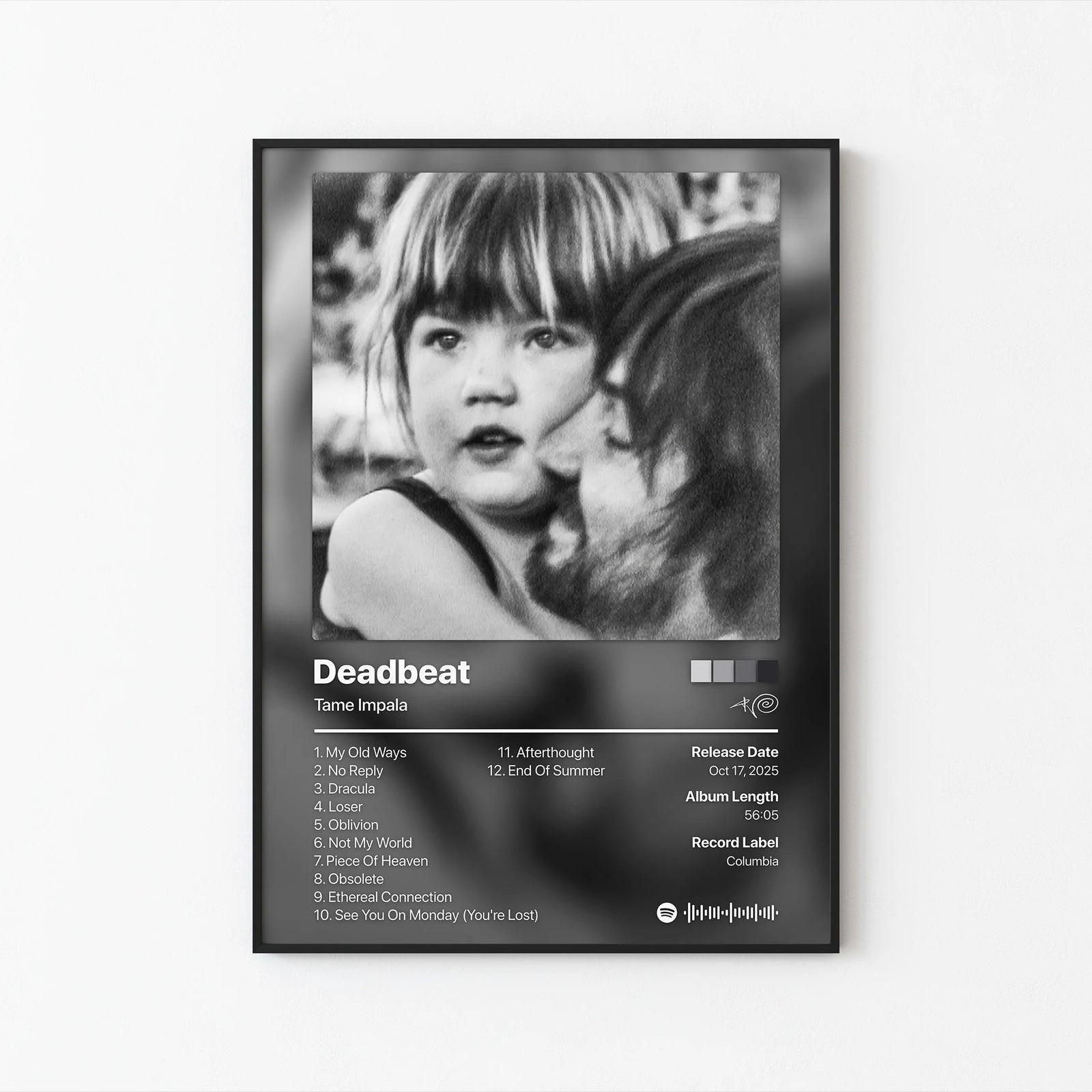 Tame Impala Deadbeat Tracklist | Unframed Bedroom album cover poster print wall art decor