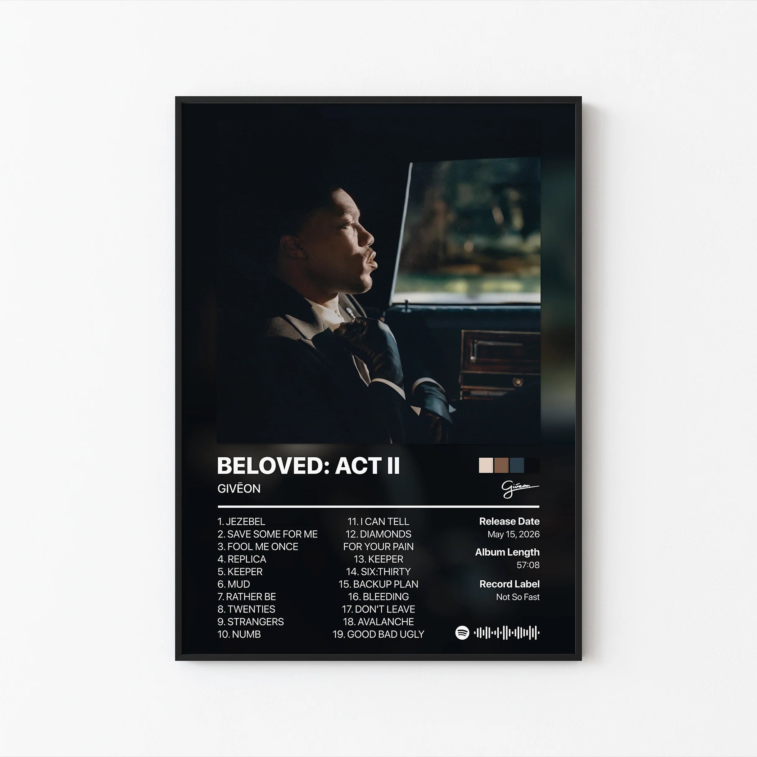 GIVĒON BELOVED: ACT II 트랙리스트 포스터 | 프레임 없는 침실 벽 장식