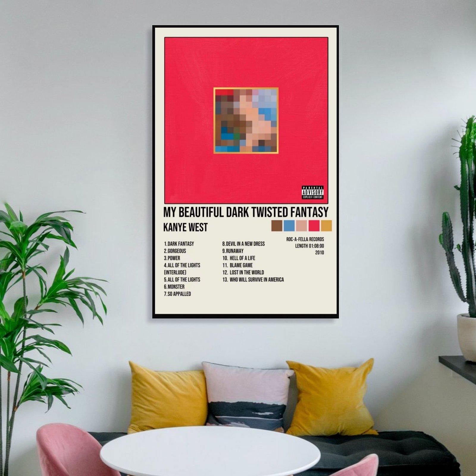 Kanye West My Beautiful Dark Twisted Fantasy Tracklist  Red Edition album cover poster print wall art decor