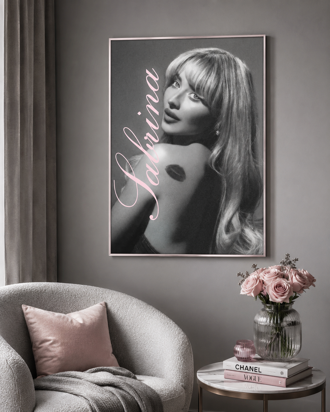Sabrina Carpenter Grey Portrait | Unframed Bedroom album cover poster print wall art decor