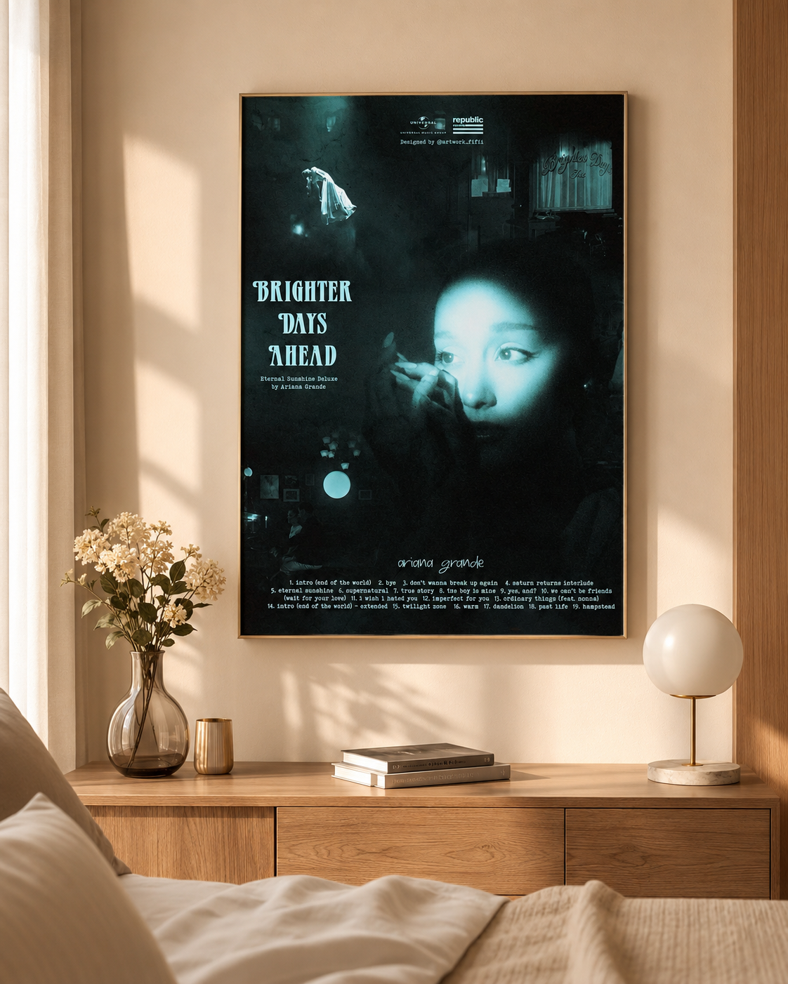 Ariana Grande Brighter Days Ahead Blue Deluxe  | Eternal Sunshine Extended  Art Print | Moody Music Wall Decor album cover poster print wall art decor