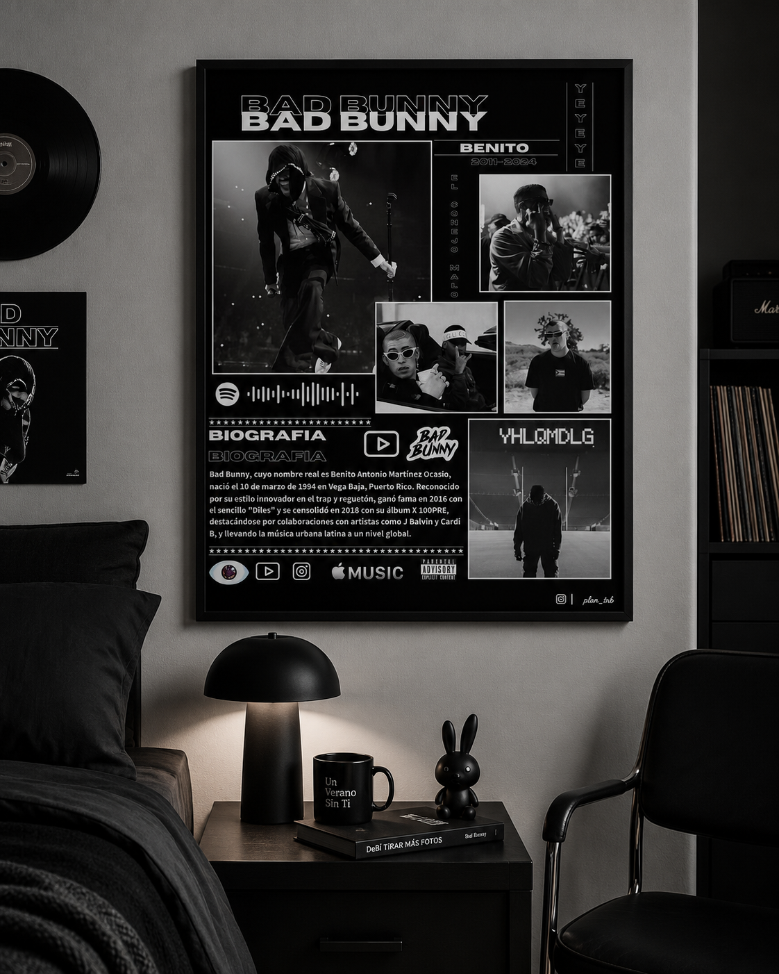 Bad Bunny Black Collage | Unframed Bedroom album cover poster print wall art decor
