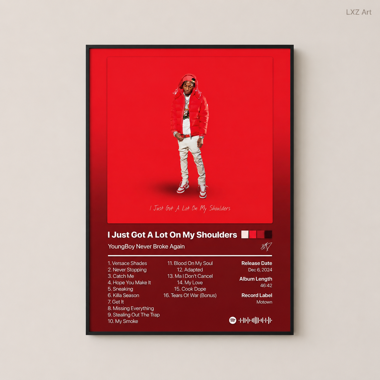 YoungBoy Never Broke Again I Just Got A Lot On My Shoulders Tracklist Poster | Unframed Bedroom Wall Art