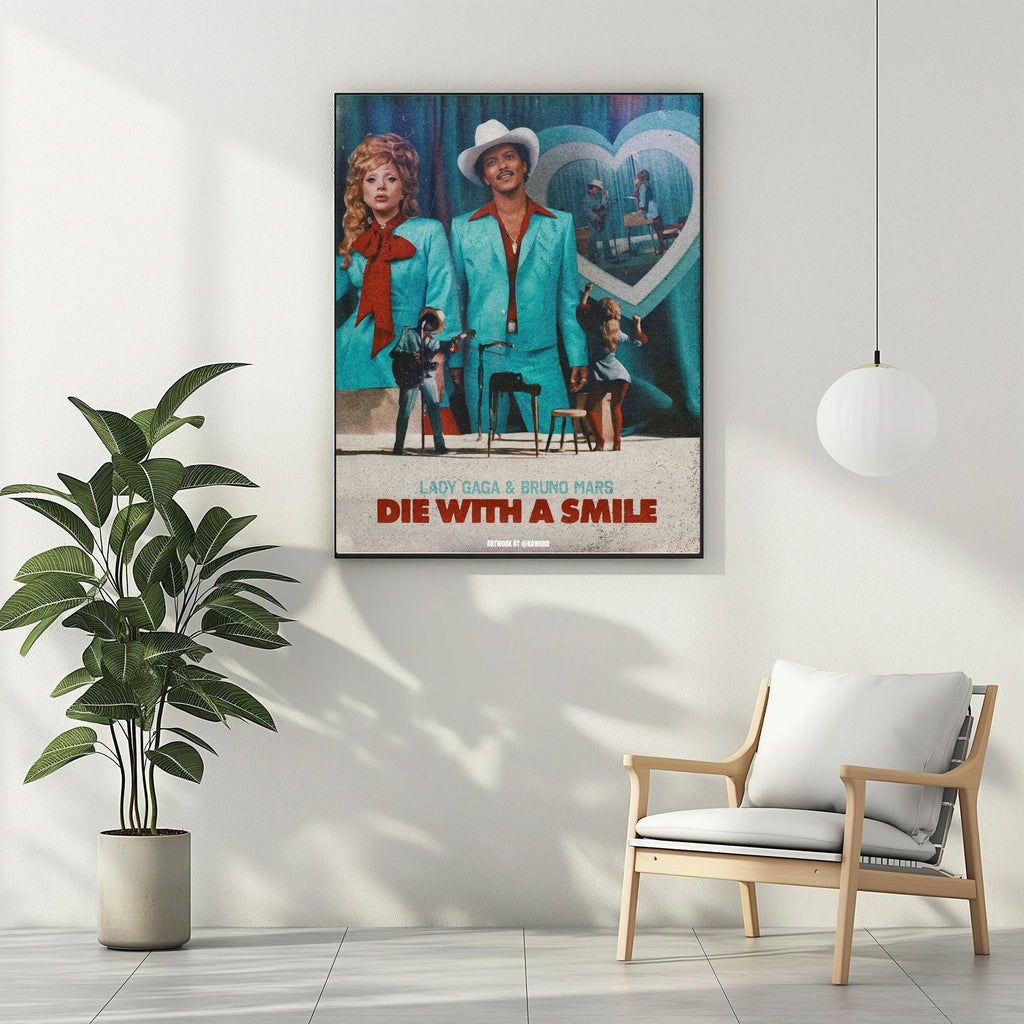 Bruno Mars Lady Gaga &  Die With A Smile Vintage Wall Art album cover poster print wall art decor