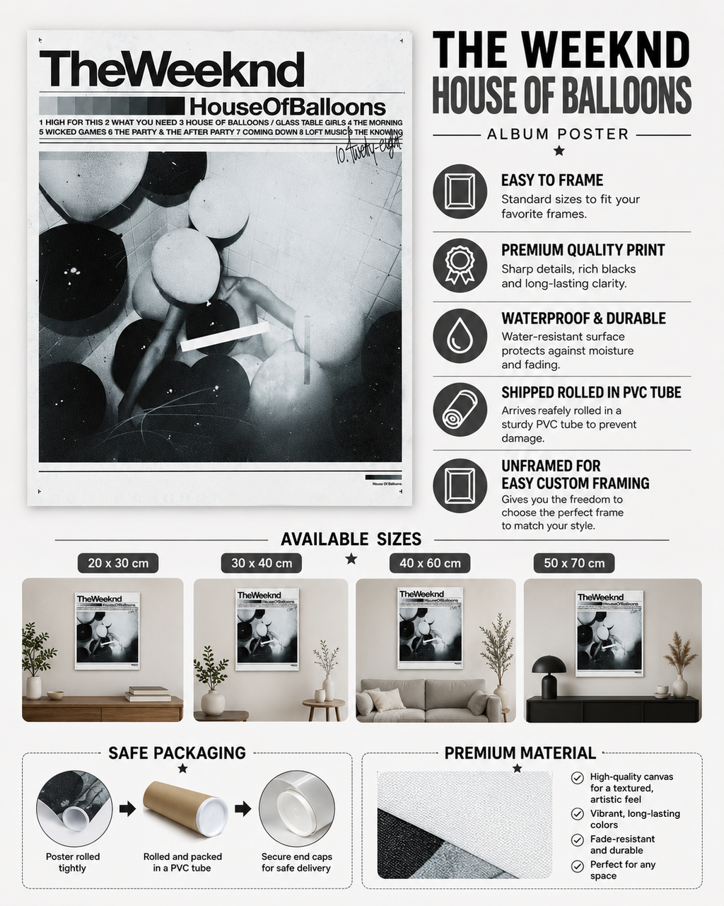 The Weeknd House of Balloons Wall Art Print - Premium Canvas , Music  Decor album cover poster print wall art decor