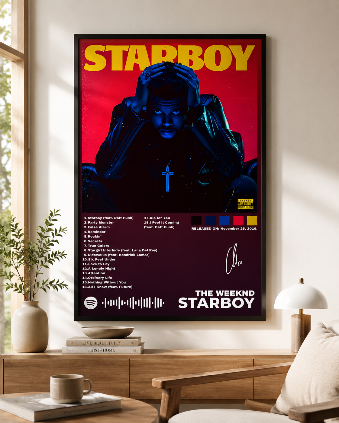 The Weeknd Starboy Tracklist  - Premium Canvas , Music  Decor album cover poster print wall art decor