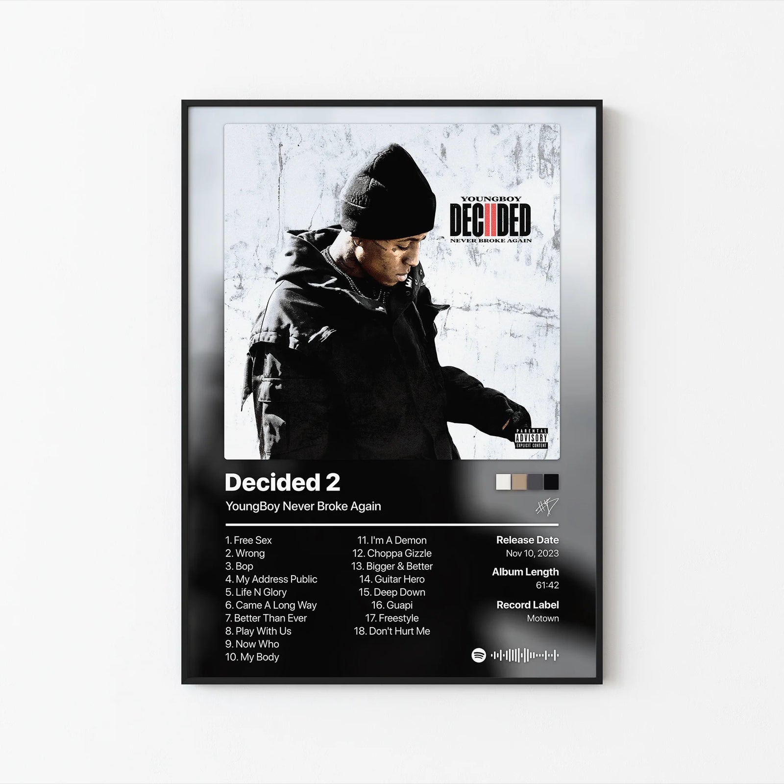 YoungBoy Never Broke Again Decided 2 Tracklist | Unframed Bedroom album cover poster print wall art decor