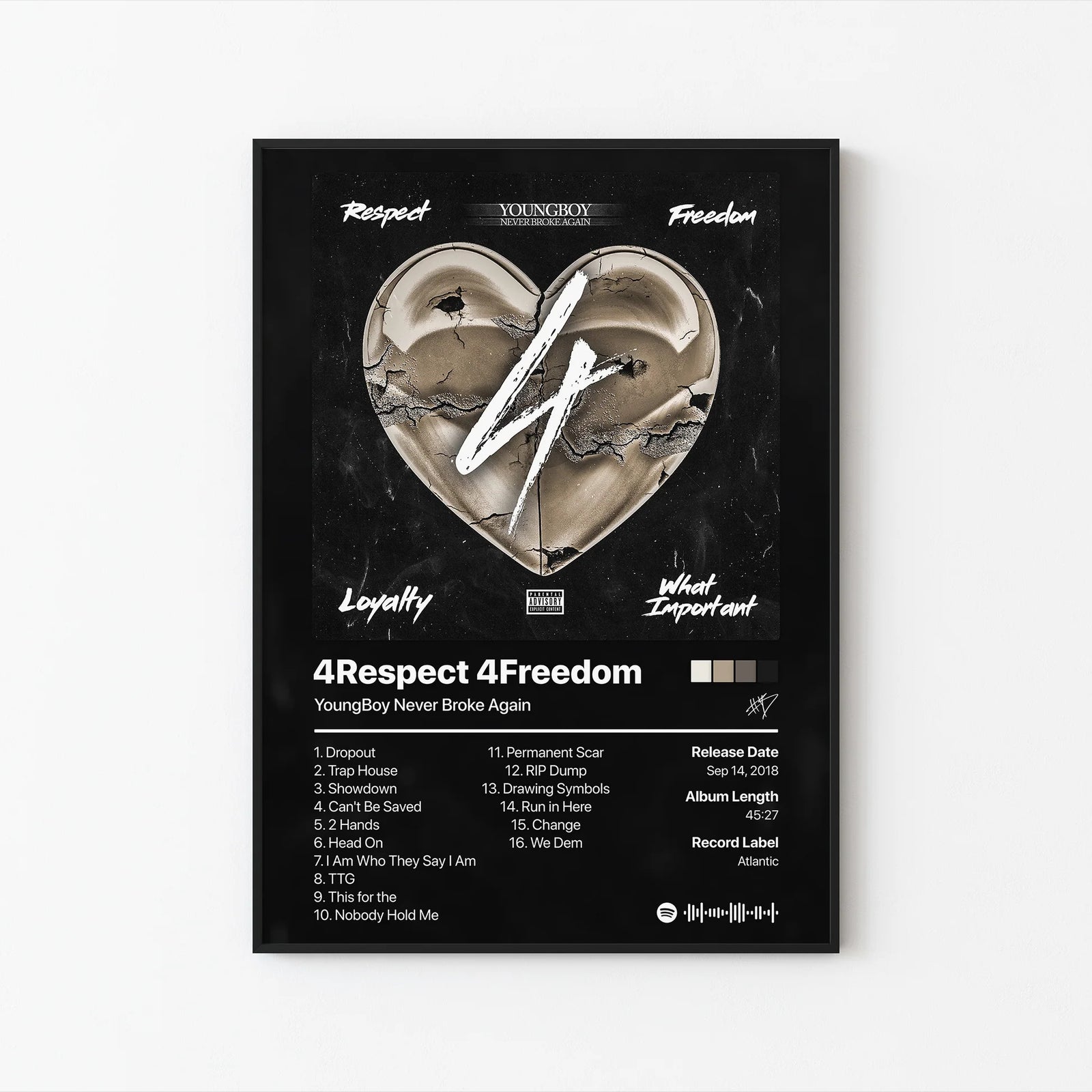 YoungBoy Never Broke Again 4Respect 4Freedom Tracklist | Unframed Bedroom album cover poster print wall art decor
