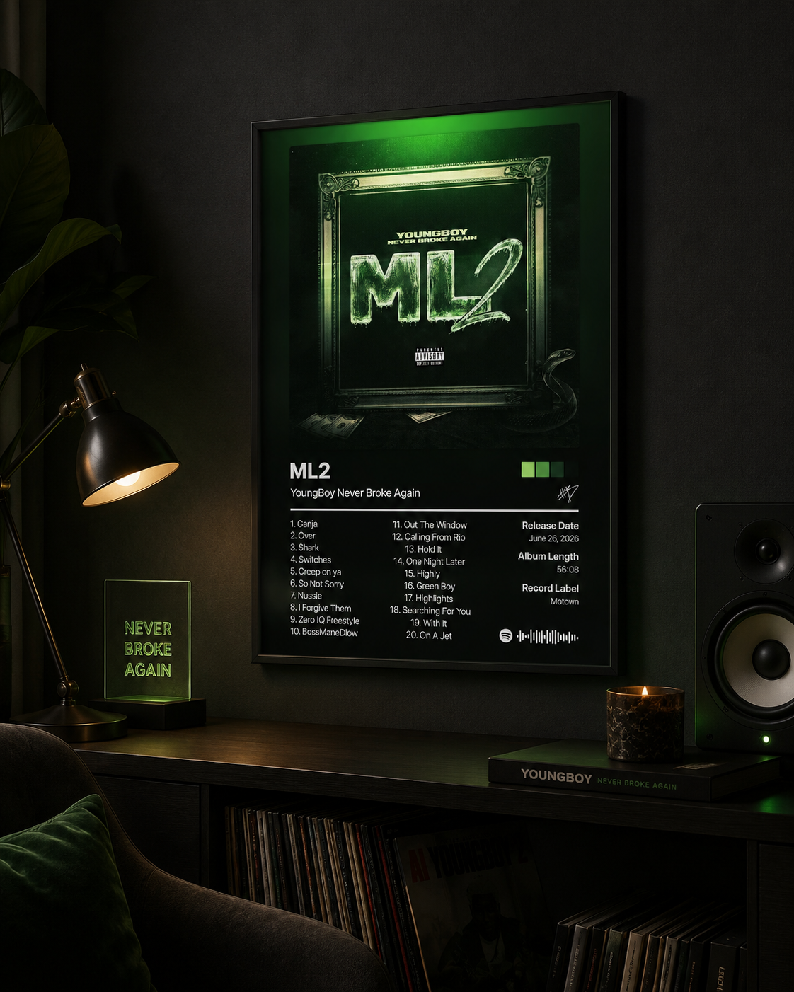 YoungBoy Never Broke Again ML2 Tracklist Poster | Unframed Bedroom Wall Art