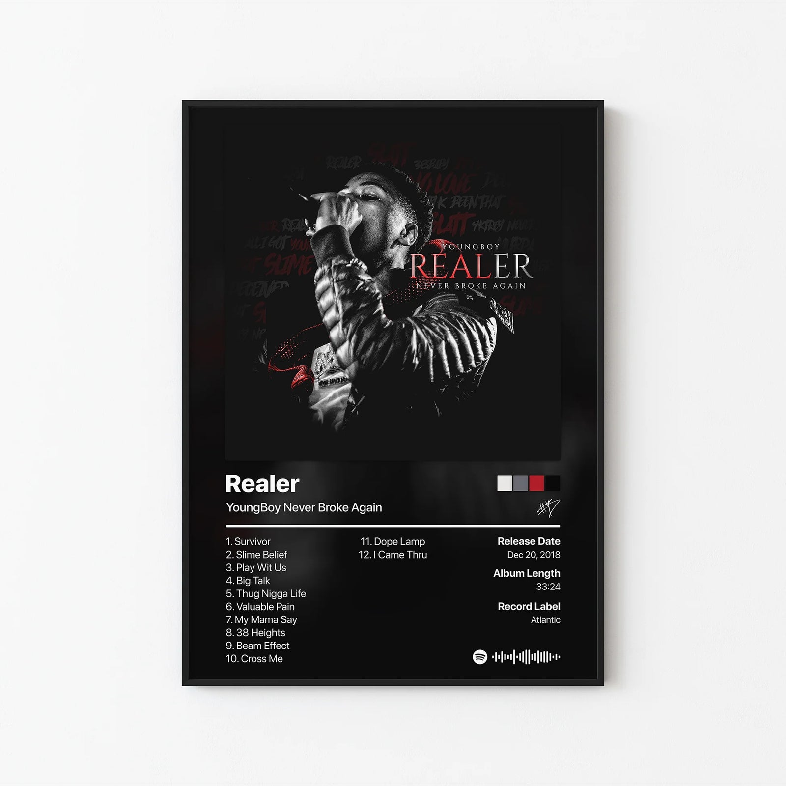 YoungBoy Never Broke Again Realer Tracklist | Unframed Bedroom album cover poster print wall art decor