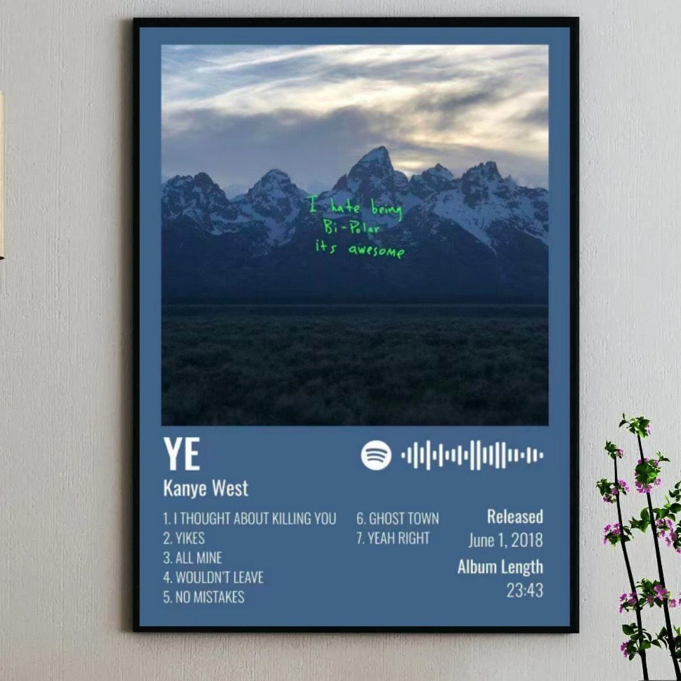 Kanye West Ye Tracklist  Blue Edition album cover poster print wall art decor