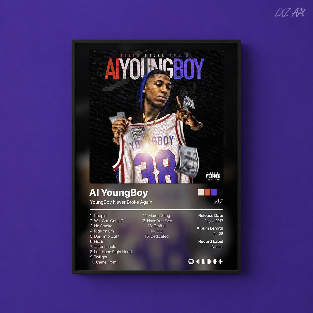 YoungBoy Never Broke Again AI YoungBoy Tracklist Poster | Unframed Bedroom Wall Art