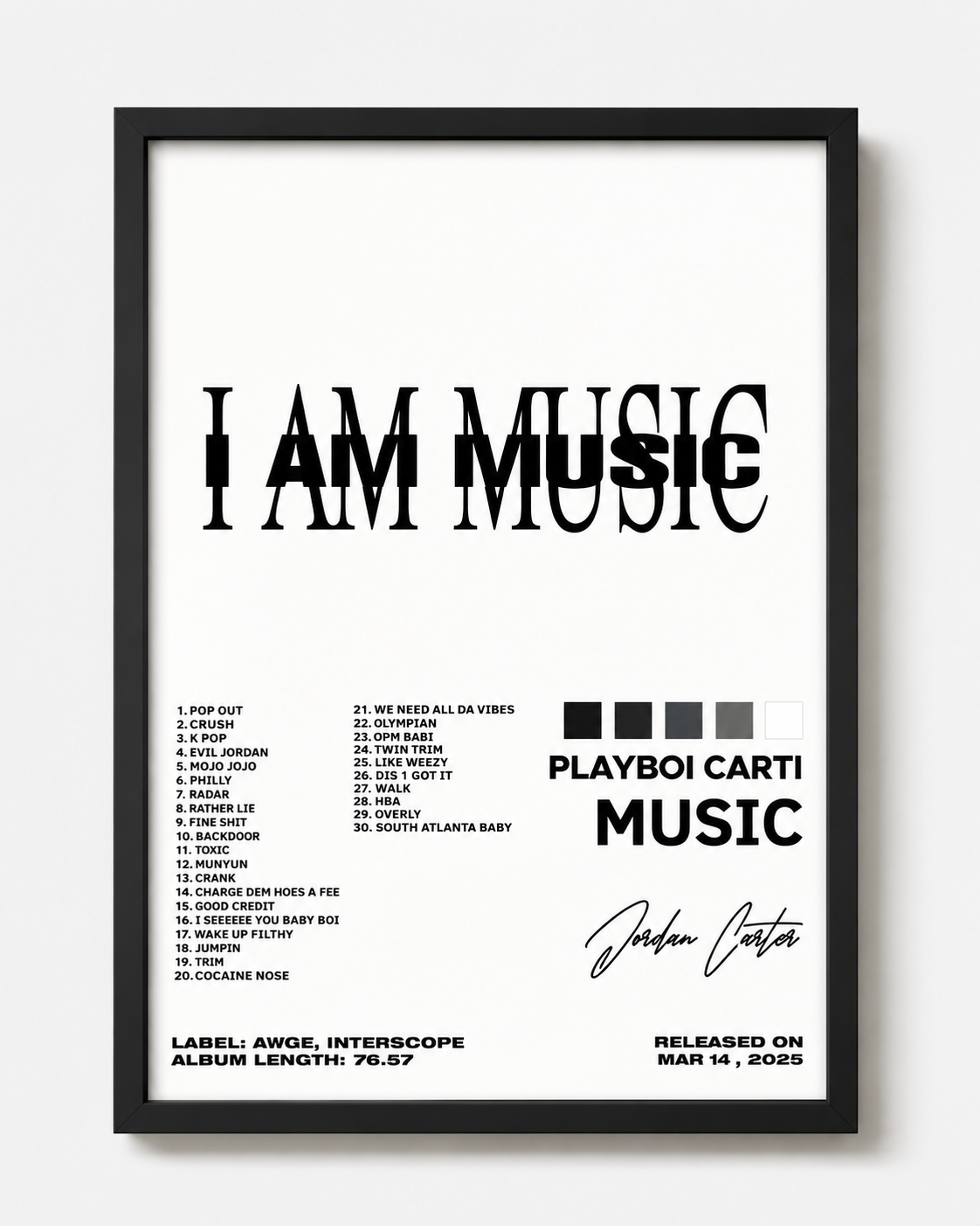 Playboi Carti I AM MUSIC Tracklist | Unframed Bedroom album cover poster print wall art decor