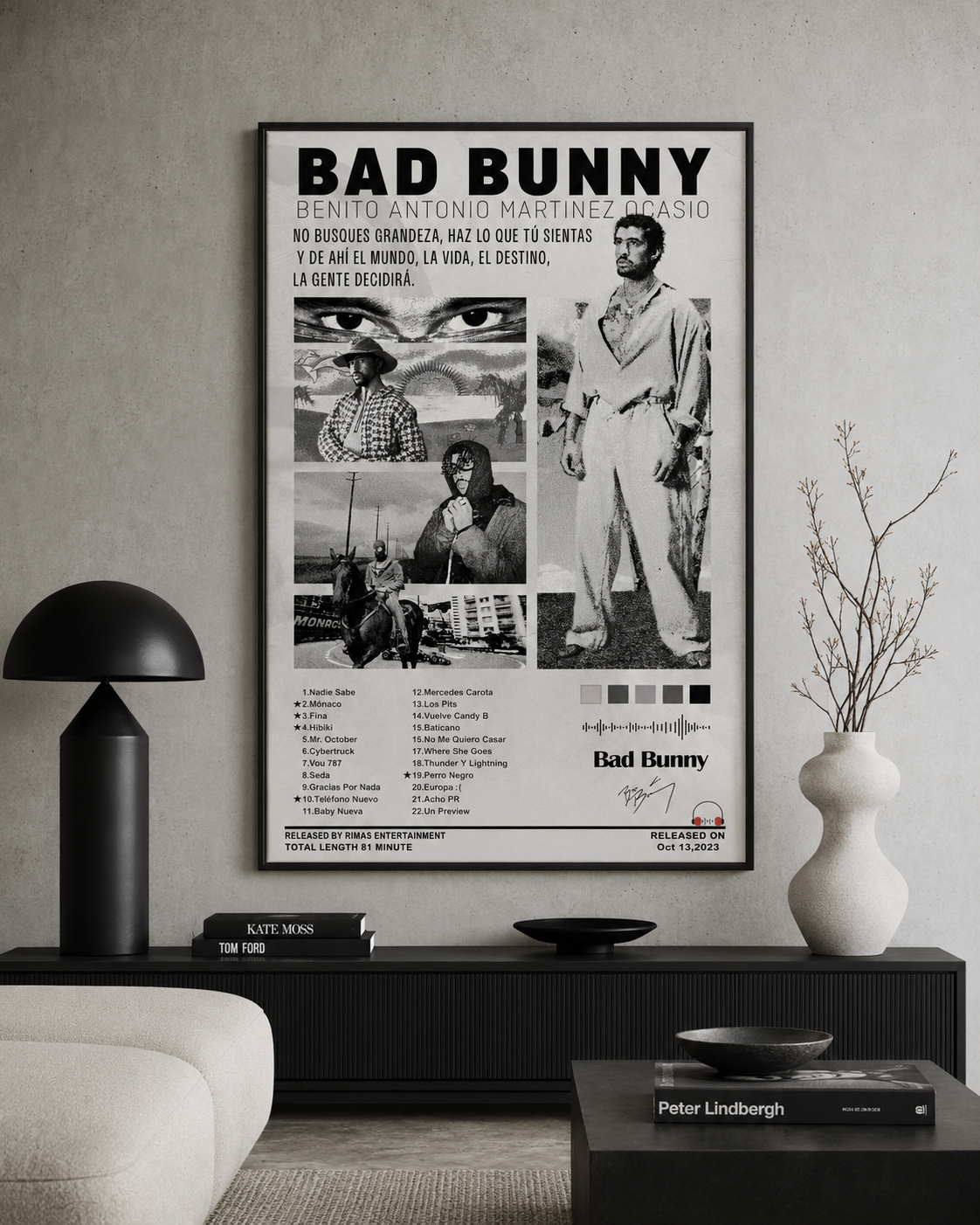 Коллаж-постер Bad Bunny черно-белый | Настенное искусство для спальни без рамы