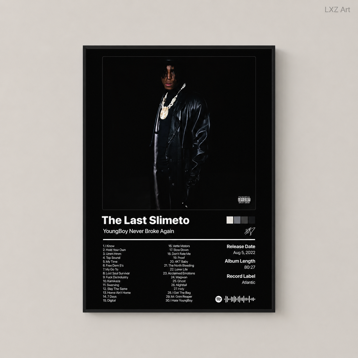 YoungBoy Never Broke Again Slime Cry Tracklist Poster | Unframed Bedroom Wall Art