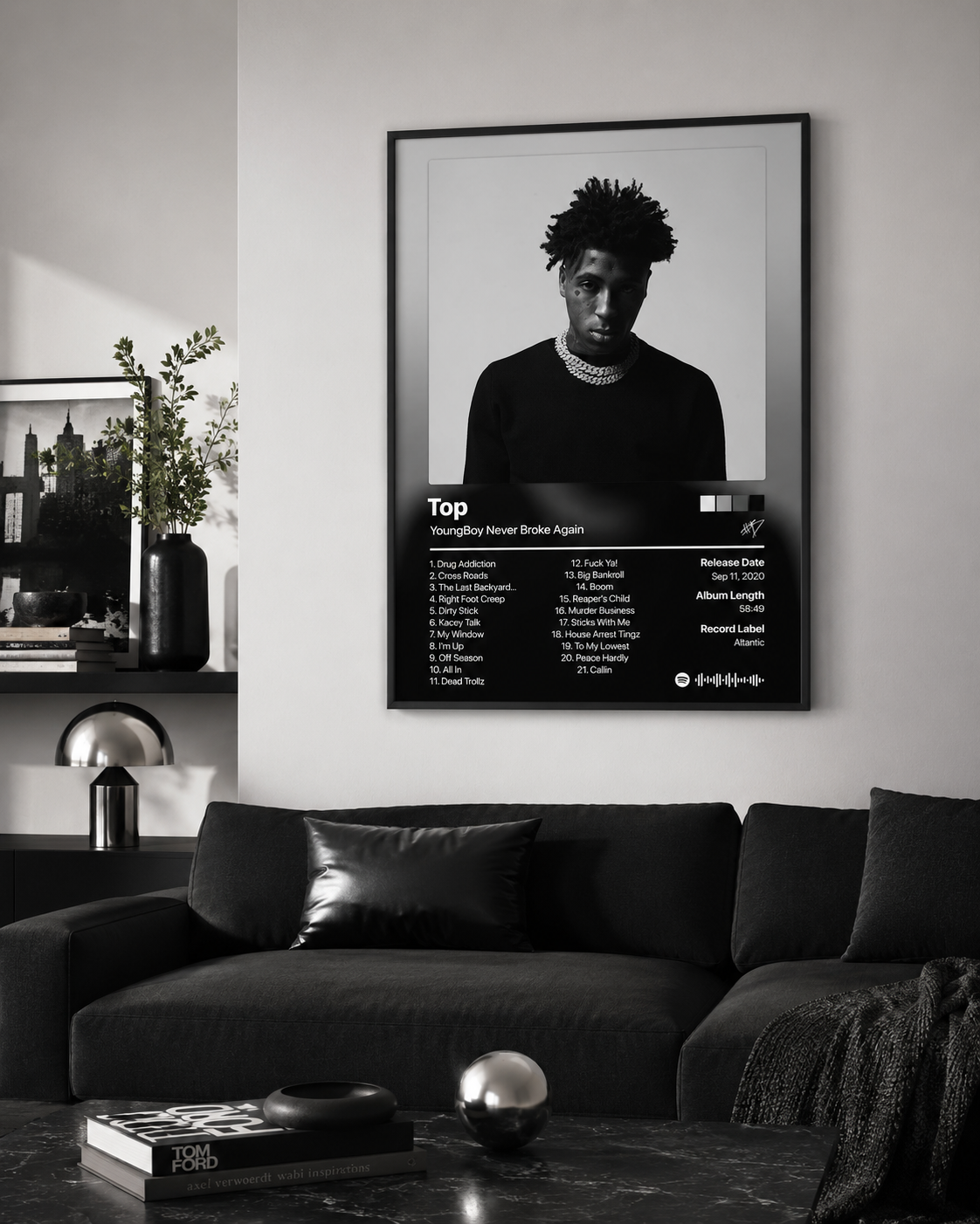 YoungBoy Never Broke Again Top Tracklist Poster | Unframed Bedroom Wall Art