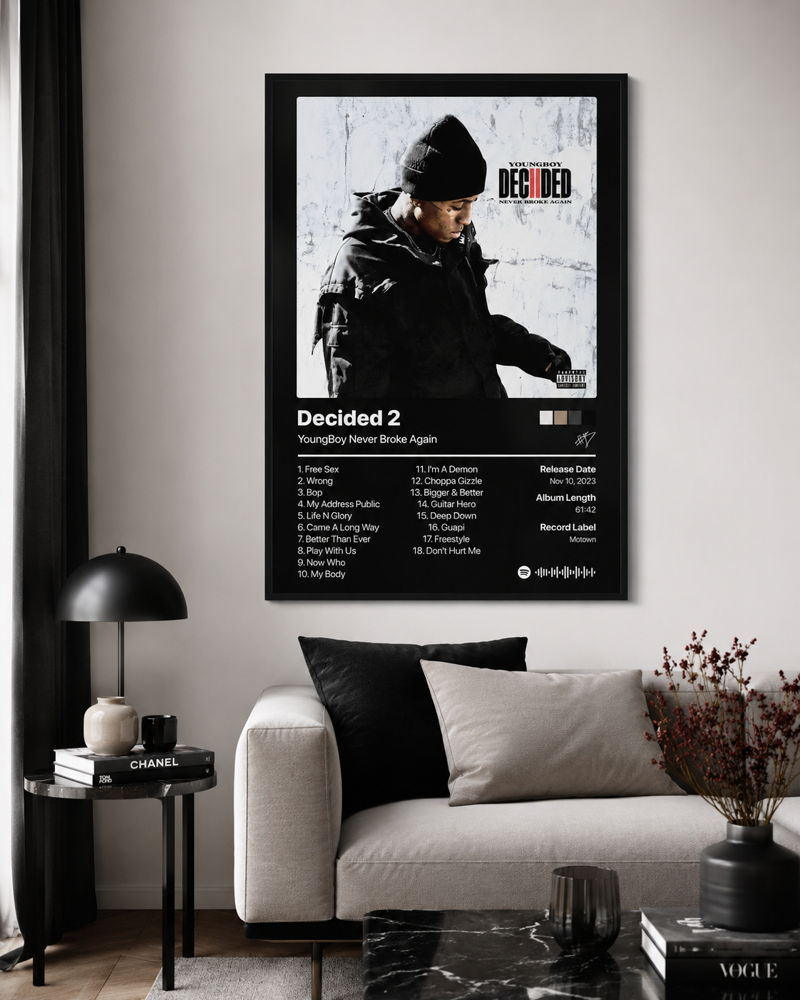 YoungBoy Never Broke Again Decided 2 Tracklist Poster | Unframed Bedroom Wall Art