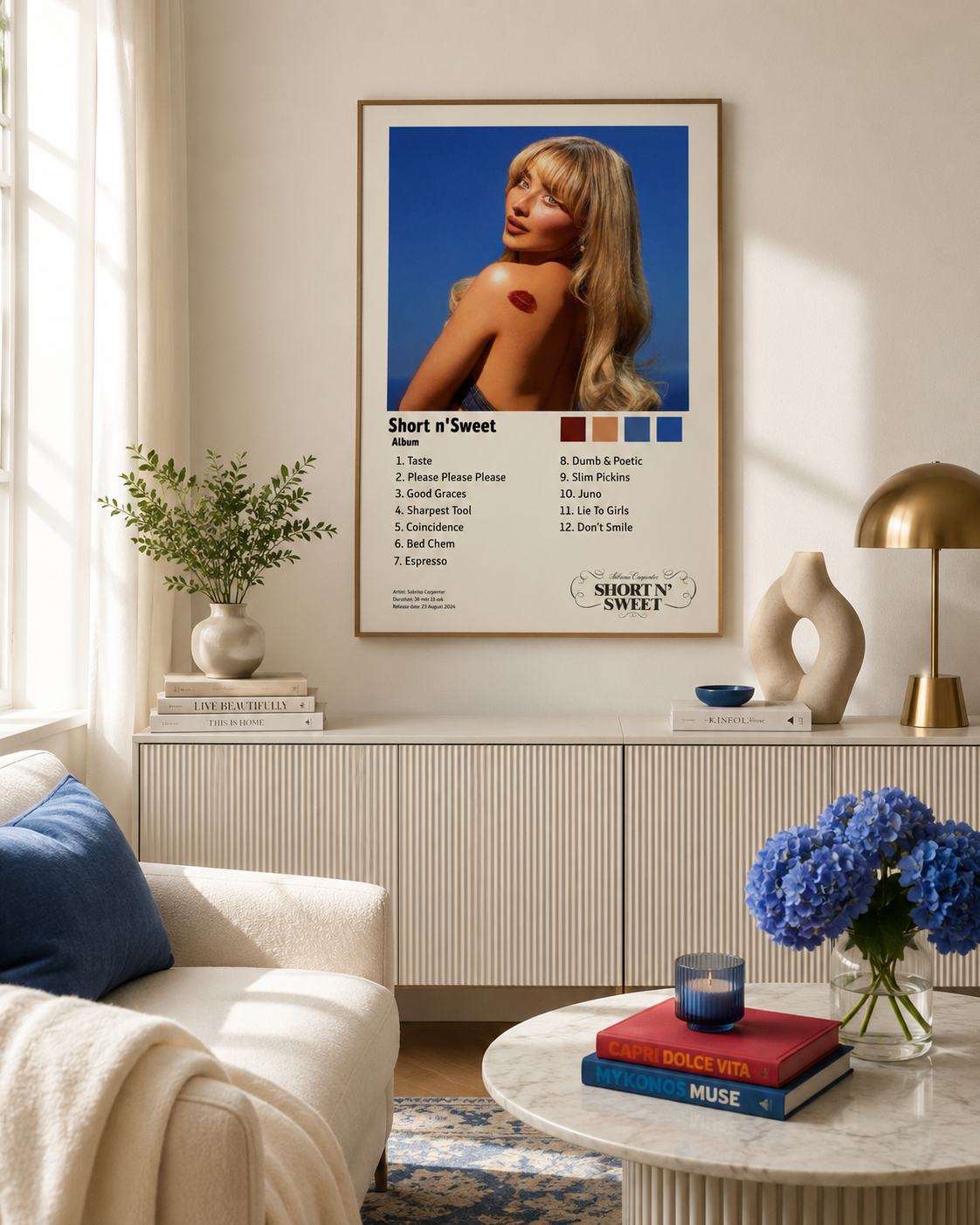 Sabrina Carpenter Short n’ Sweet Tracklist | Unframed Bedroom album cover poster print wall art decor