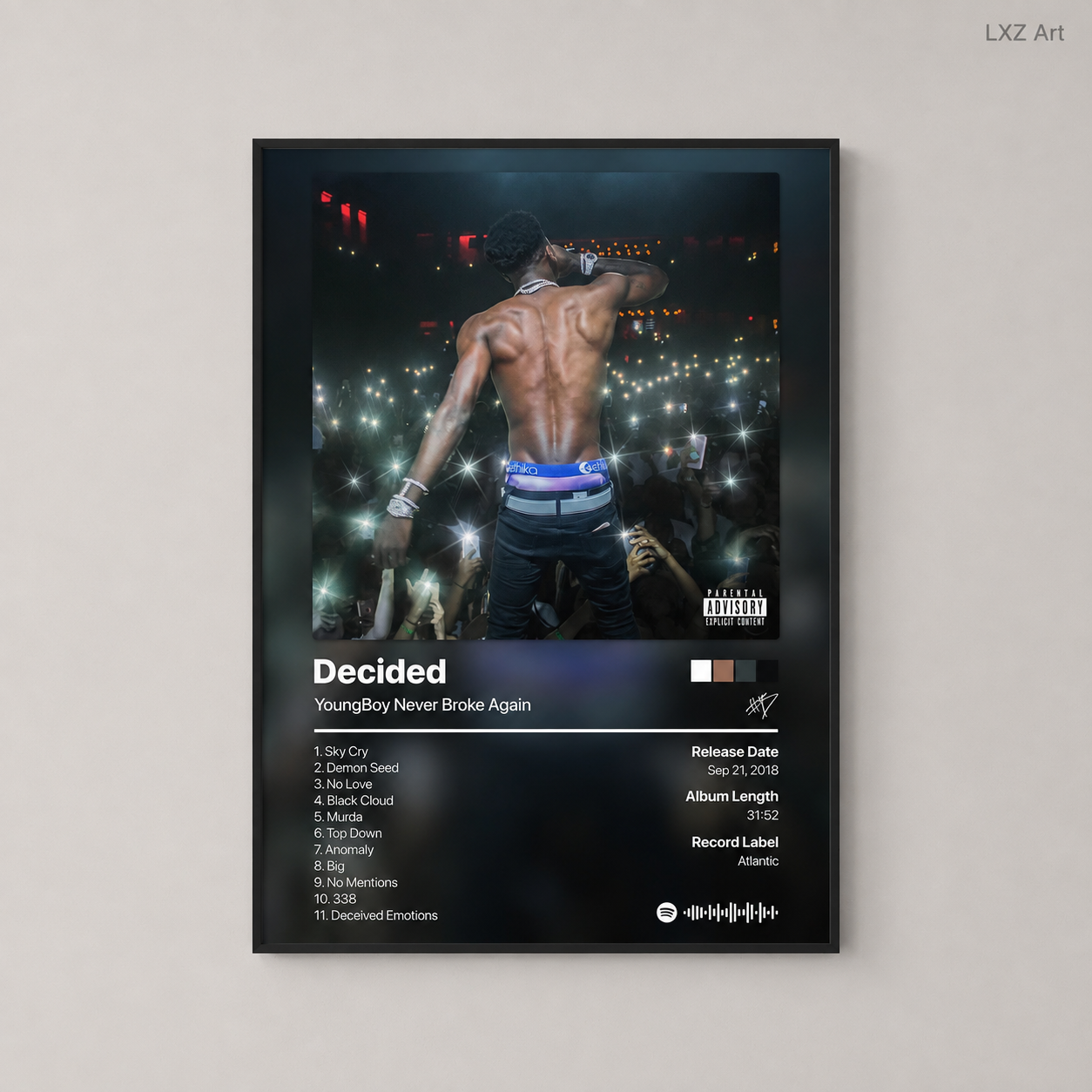 YoungBoy Never Broke Again Decided Tracklist Poster | Unframed Bedroom Wall Art