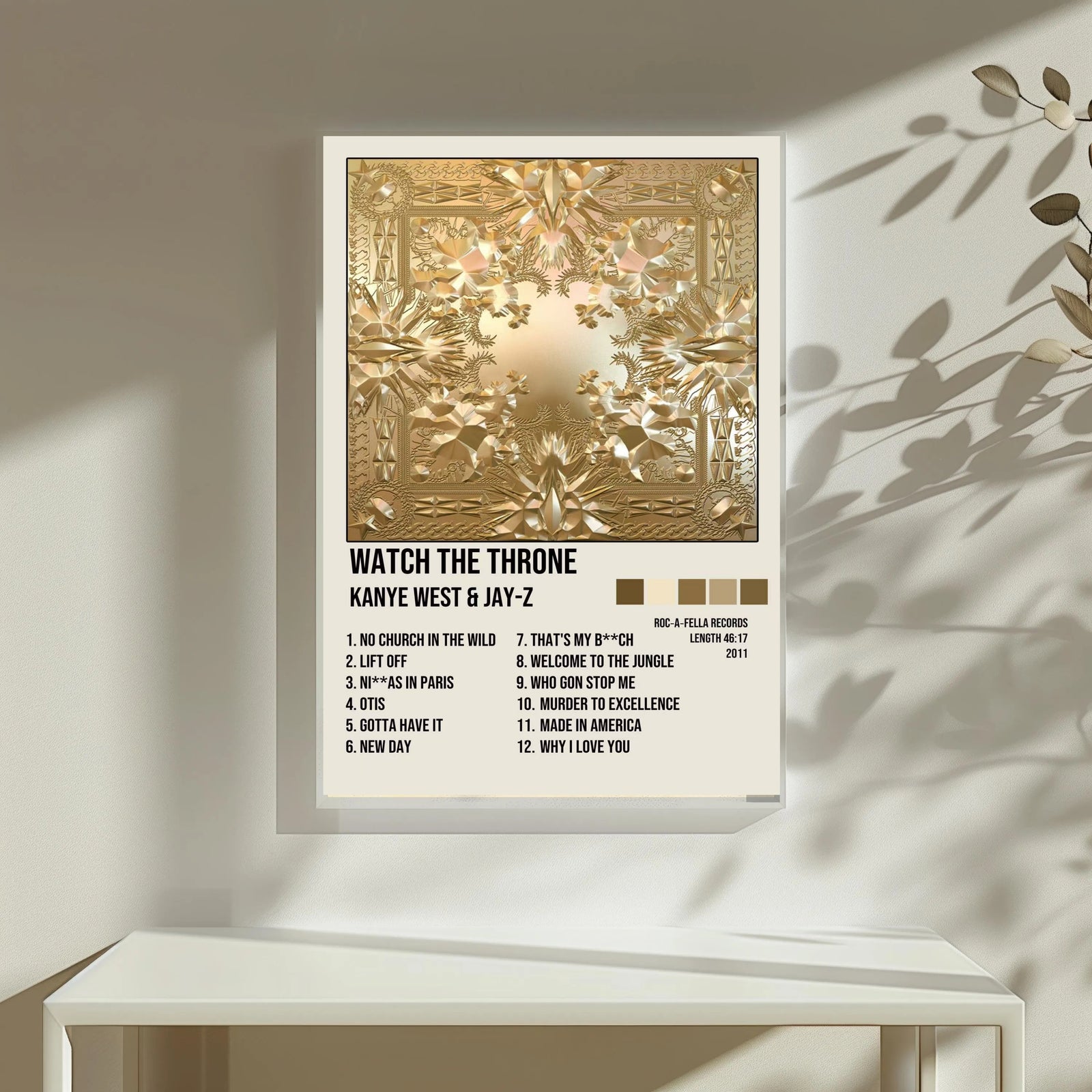 Kanye West & Jay-Z Watch The Throne Tracklist album cover poster print wall art decor