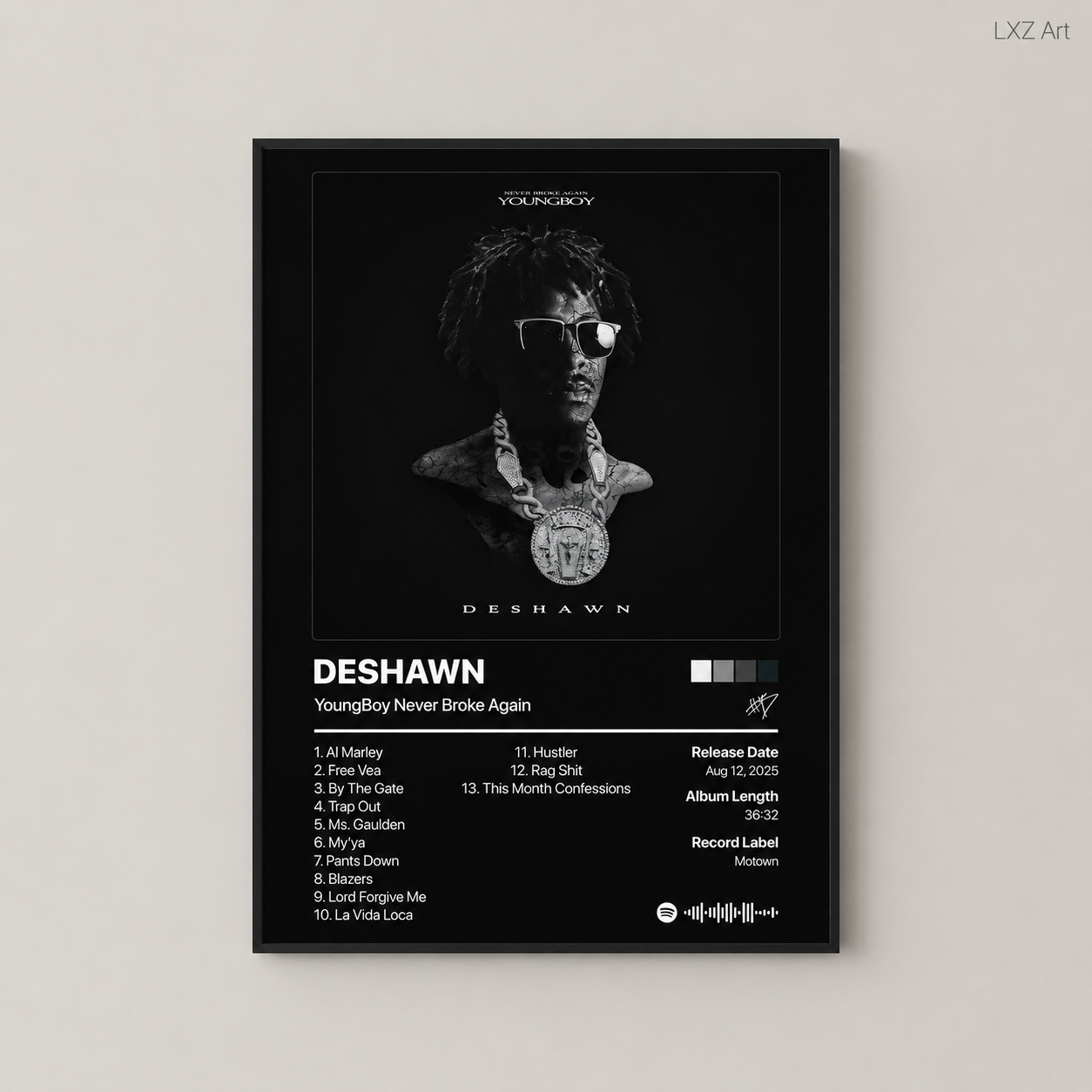 YoungBoy Never Broke Again DESHAWN Tracklist Poster | Unframed Bedroom Wall Art