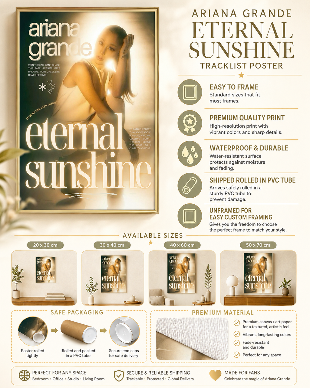 Ariana Grande Eternal Sunshine Warm Light Minimalist  | Bright  Art Print | Cozy Neutral Wall Decor album cover poster print wall art decor