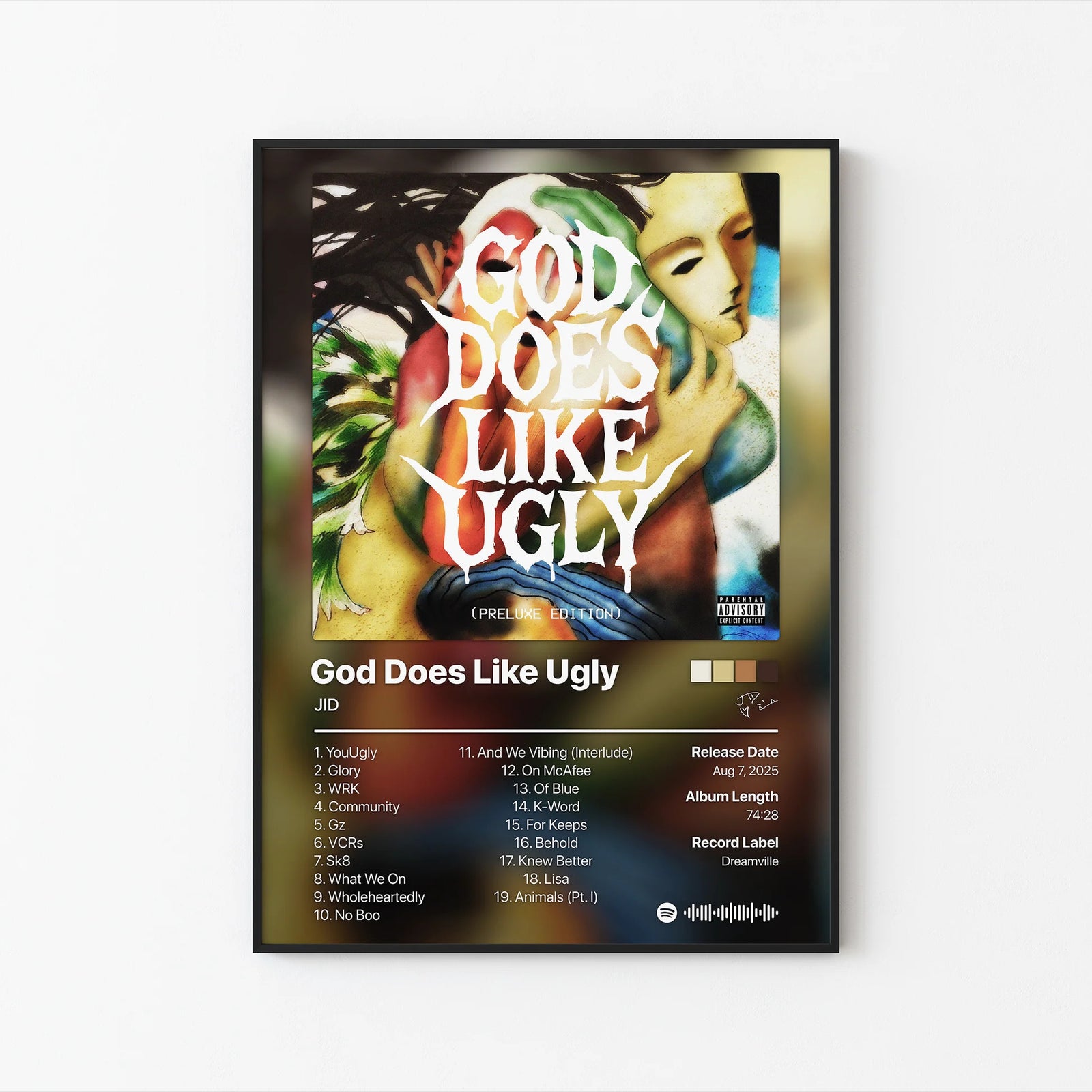 JID God Does Like Ugly Prelude Edition Tracklist | Unframed Bedroom album cover poster print wall art decor