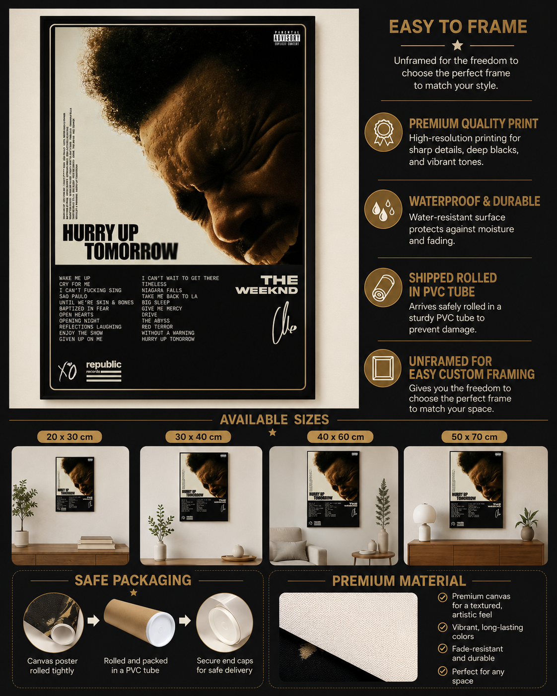 The Weeknd Dawn FM Tracklist  - Premium Canvas , Music  Decor album cover poster print wall art decor