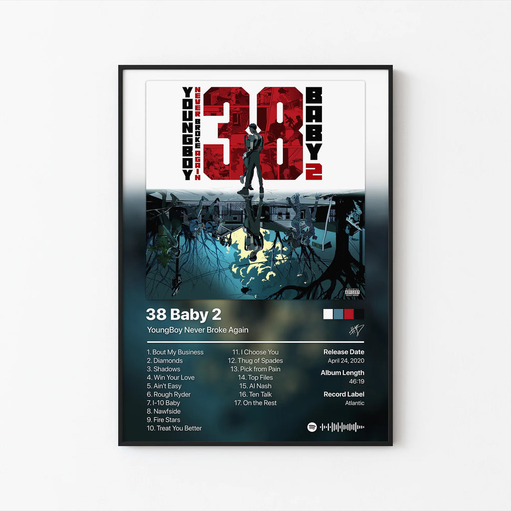 YoungBoy Never Broke Again 38 Baby 2 Tracklist  | Unframed Bedroom Wall Art album cover poster print wall art decor