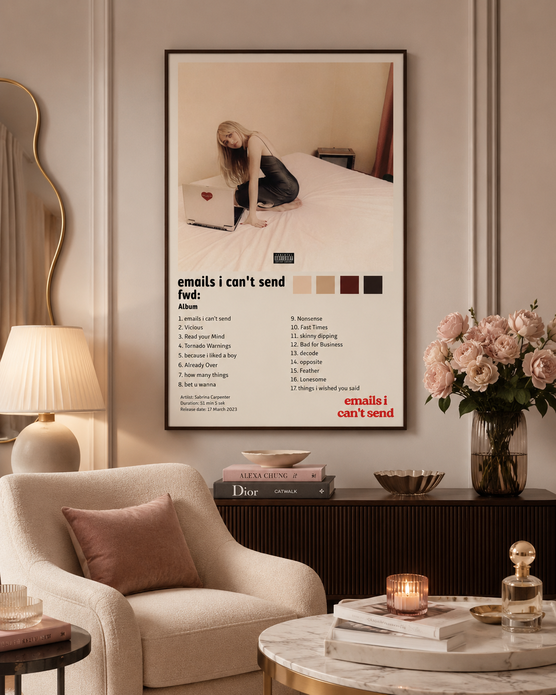 Sabrina Carpenter Emails I Can t Send Fwd: Tracklist  | Unframed Bedroom album cover poster print wall art decor