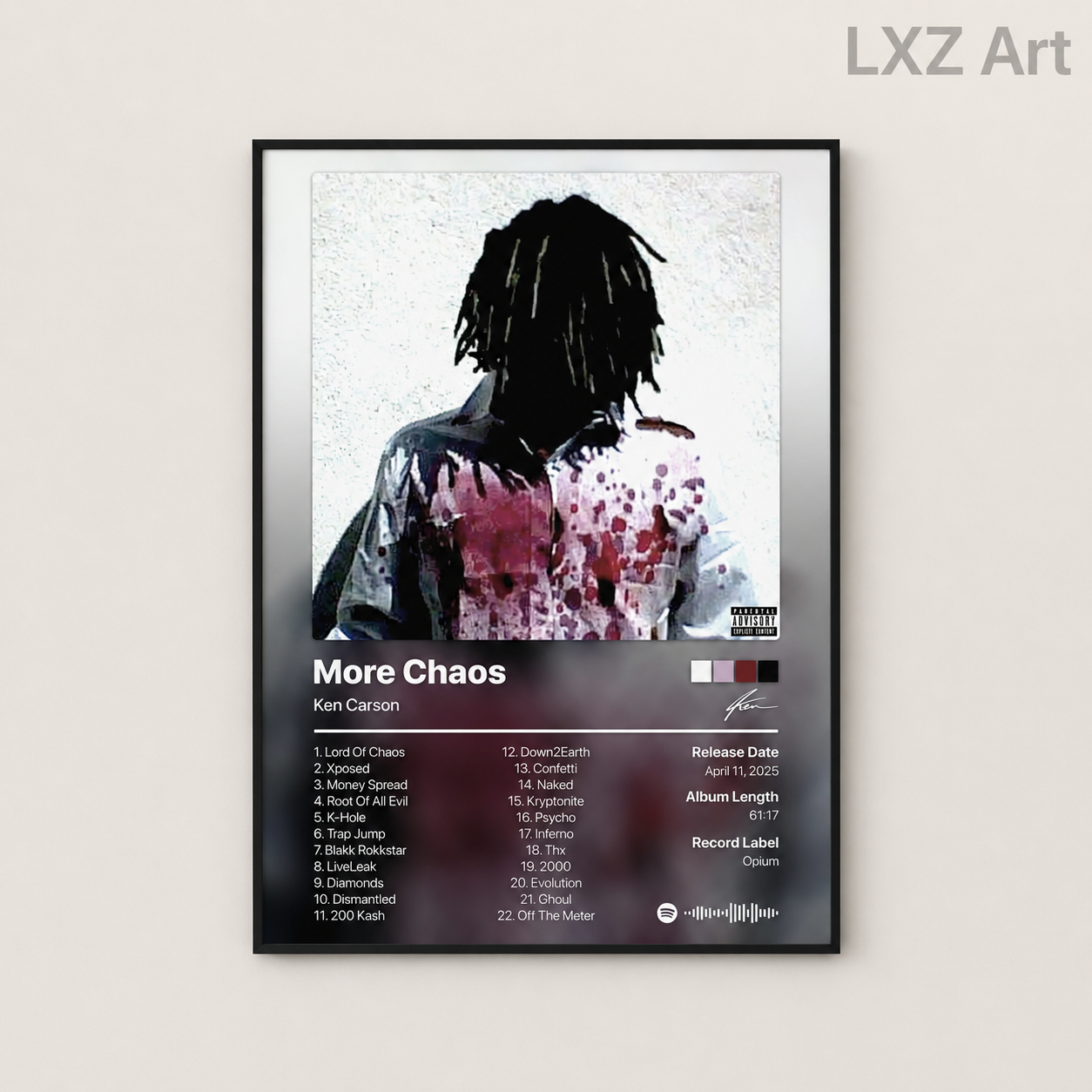 Ken Carson More Chaos Tracklist Poster | Unframed Bedroom Wall Art