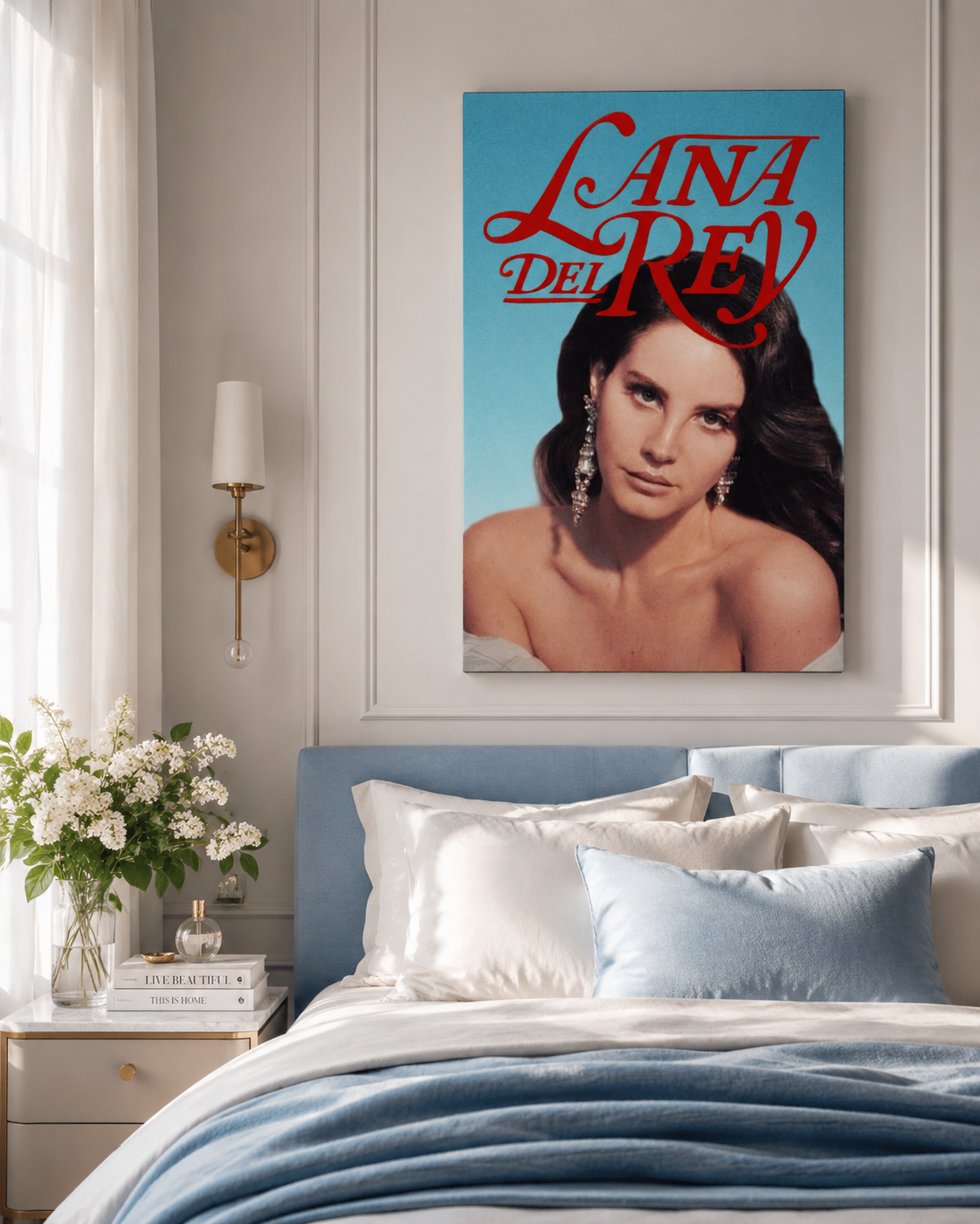 Lana Del Rey Teal Cursive  | Glam Vintage Canvas  for Aesthetic Bedroom Decor album cover poster print wall art decor