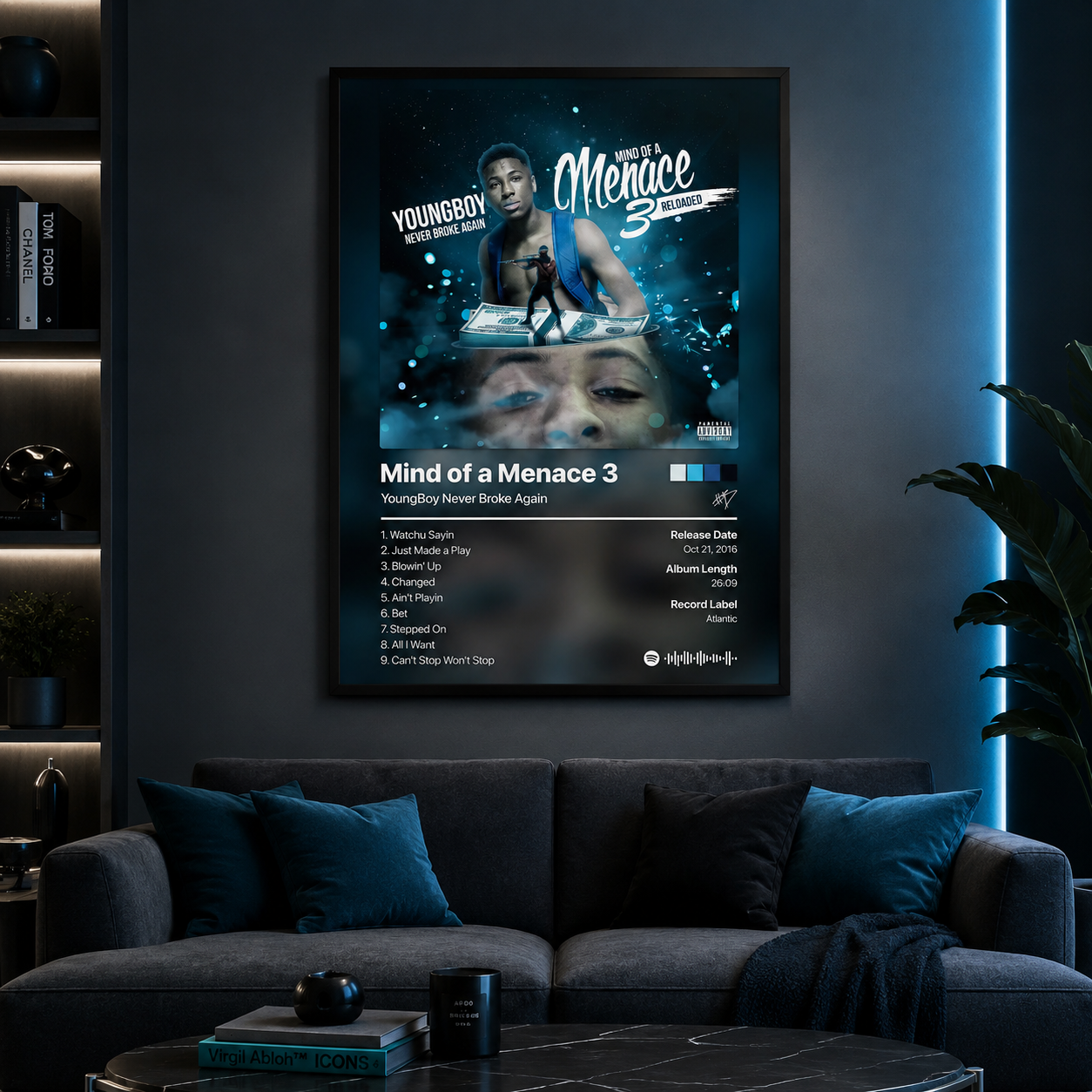 YoungBoy Never Broke Again Mind of a Menace 3 Tracklist Poster | Unframed Bedroom Wall Art