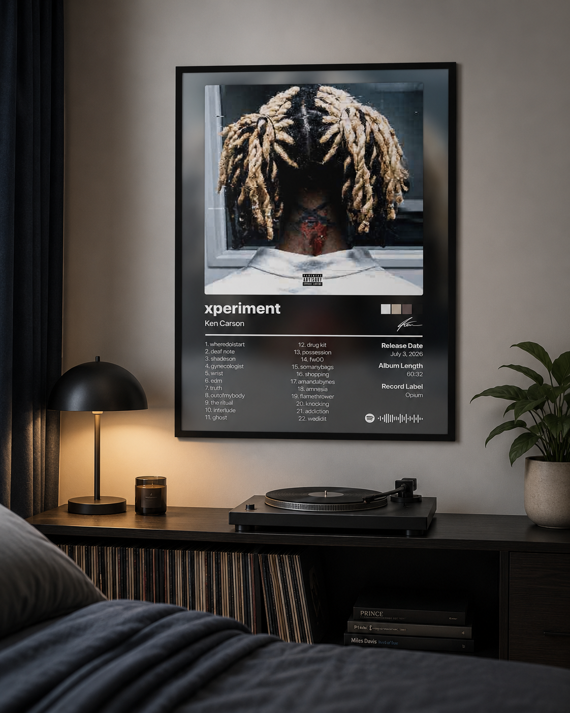Ken Carson xperiment Portrait Tracklist Poster | Unframed Bedroom Wall Art