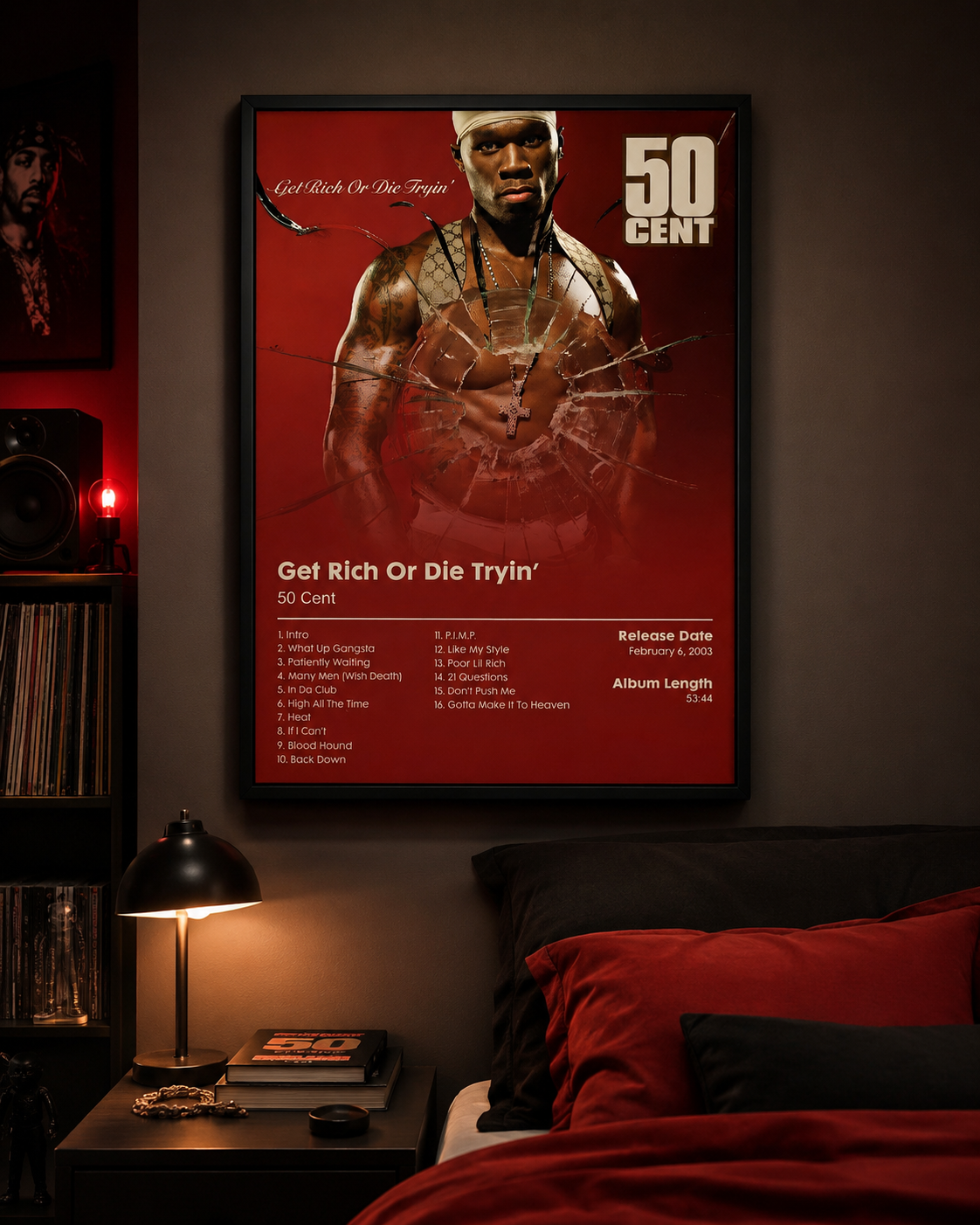 50 Cent Get Rich Or Die Tryin’ Tracklist | Unframed Bedroom album cover poster print wall art decor