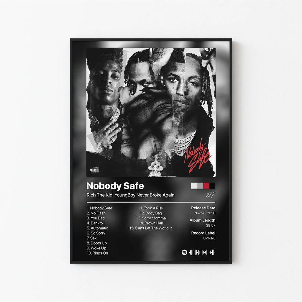 Rich The Kid & YoungBoy Never Broke Again Nobody Safe Tracklist  | Unframed Bedroom Wall Art album cover poster print wall art decor