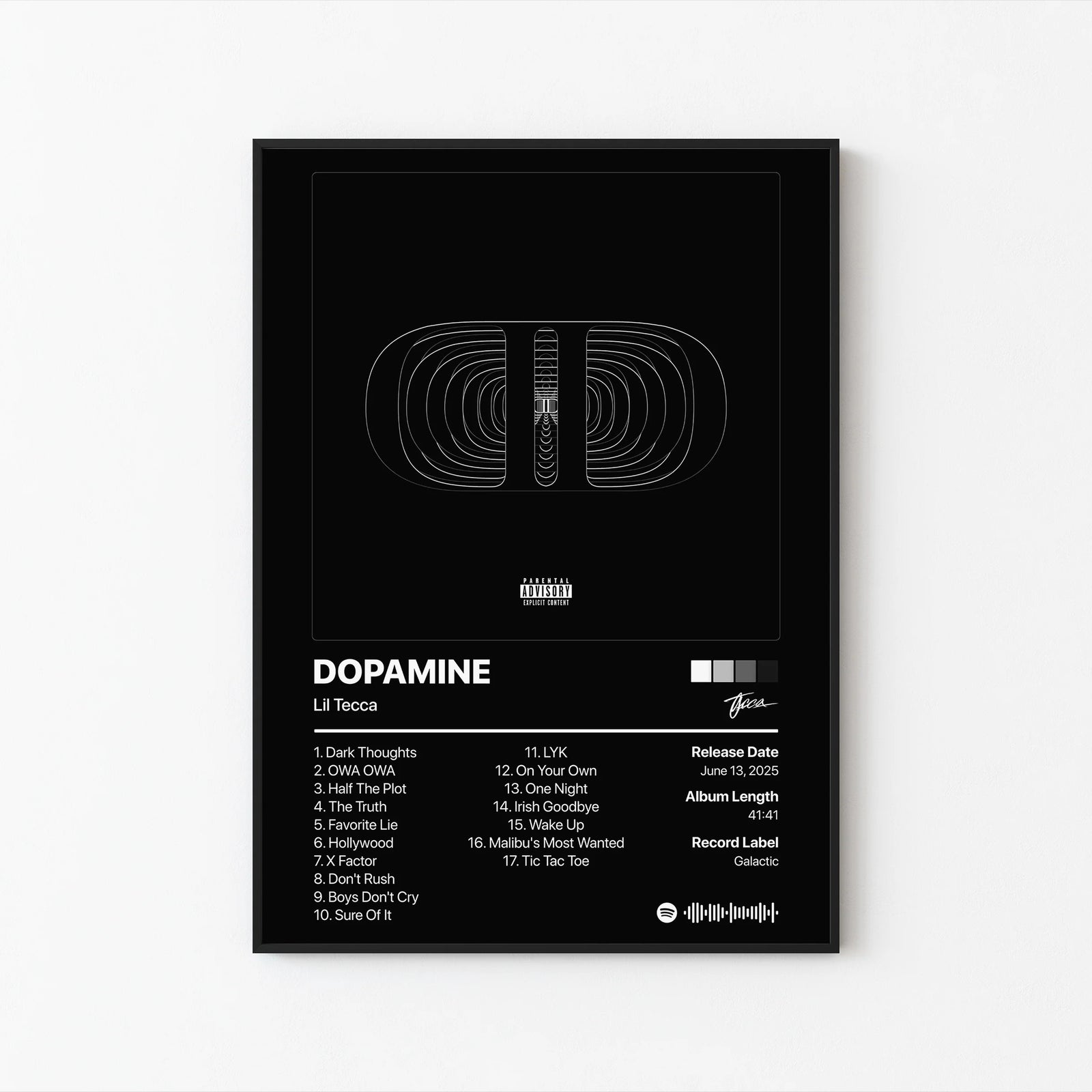 Lil Tecca Dopamine Tracklist | Unframed Bedroom album cover poster print wall art decor